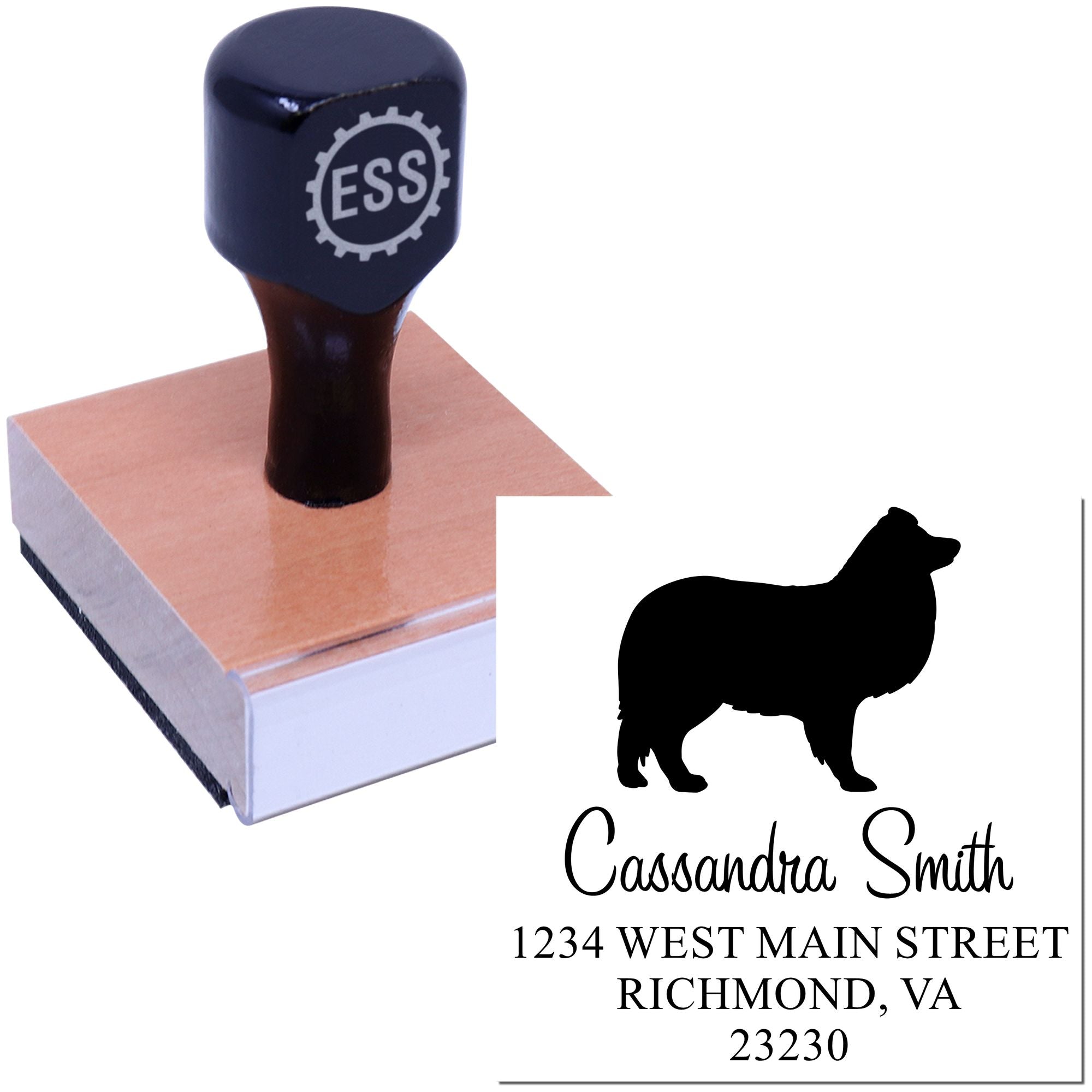 Wood Handle Shetland Sheepdog Custom Address Label Stamp - Engineer Seal Stamps