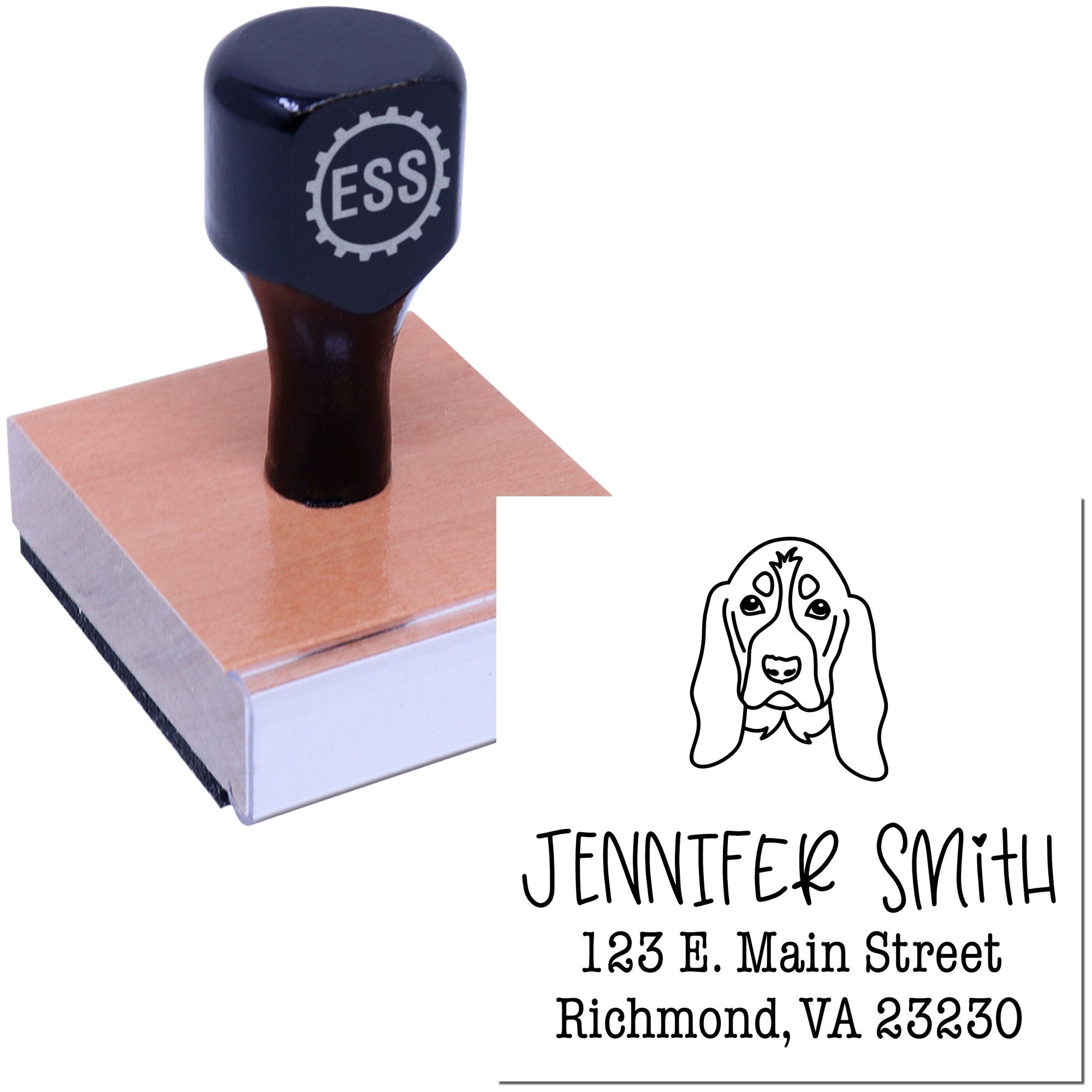 Wood Handle Basset Hound Custom Custom Return Address Stamp for Envelopes - Engineer Seal Stamps