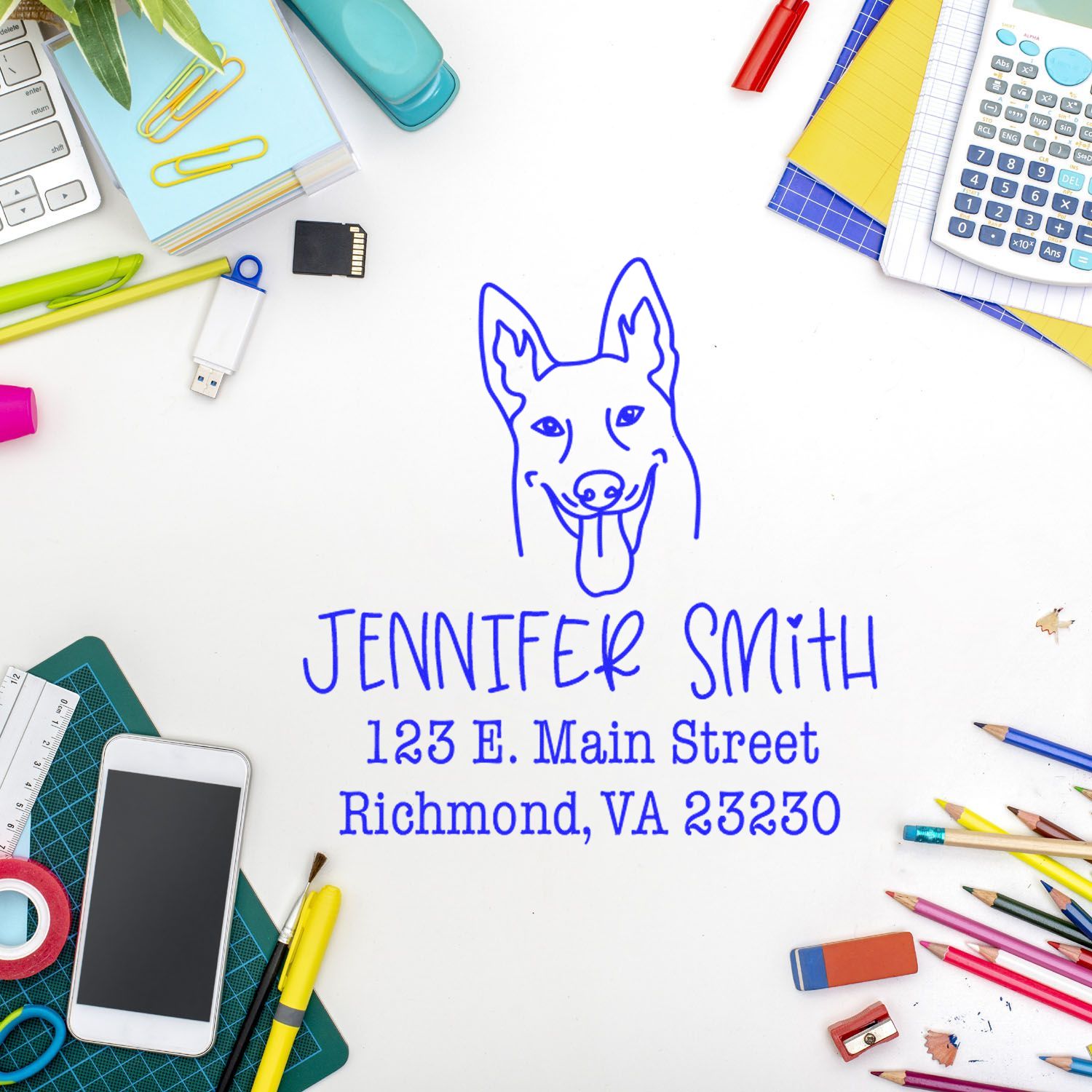 Slim Pre-Inked Belgian Malinois Personalized Address Return Stamper - Engineer Seal Stamps