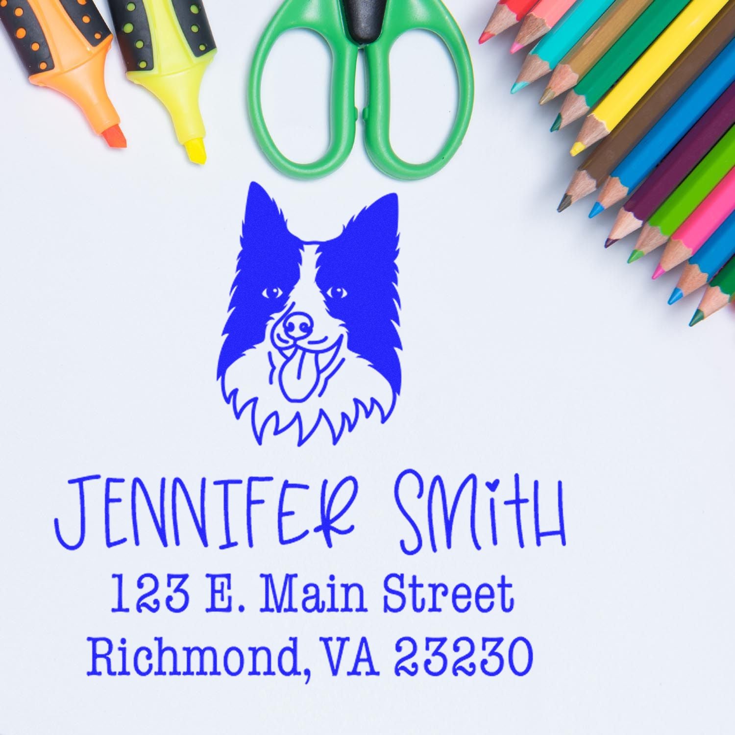 Self-Inking Border Collie Customizable Pet Address Rubber Stamp - Engineer Seal Stamps