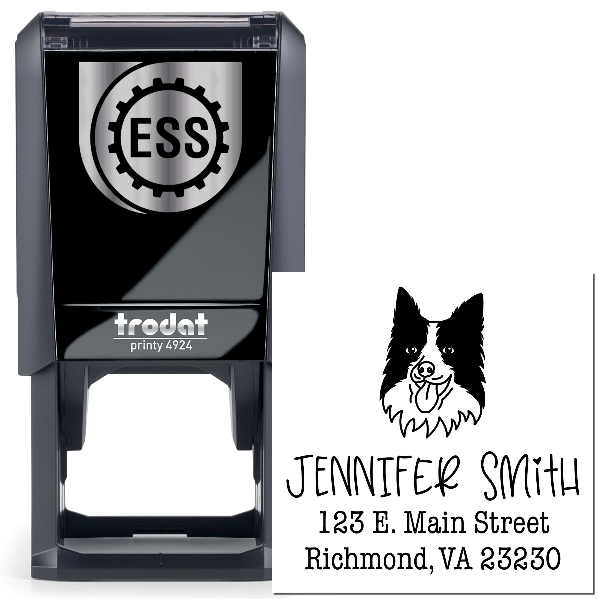 Self-Inking Border Collie Customizable Pet Address Rubber Stamp - Engineer Seal Stamps
