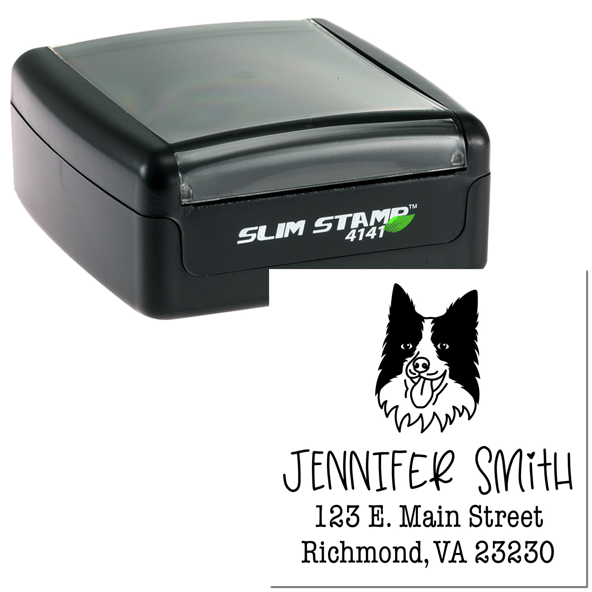 Slim Pre-Inked Border Collie Personalizable New Address Stamper - Engineer Seal Stamps