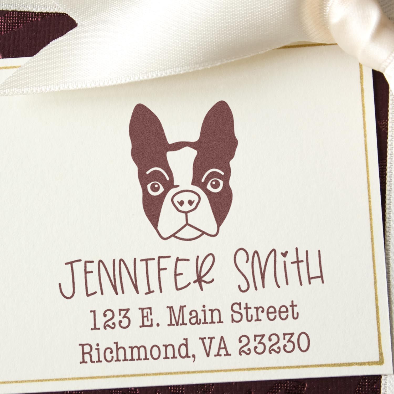 Wood Handle Boston Terrier Custom Address Return Stamper - Engineer Seal Stamps