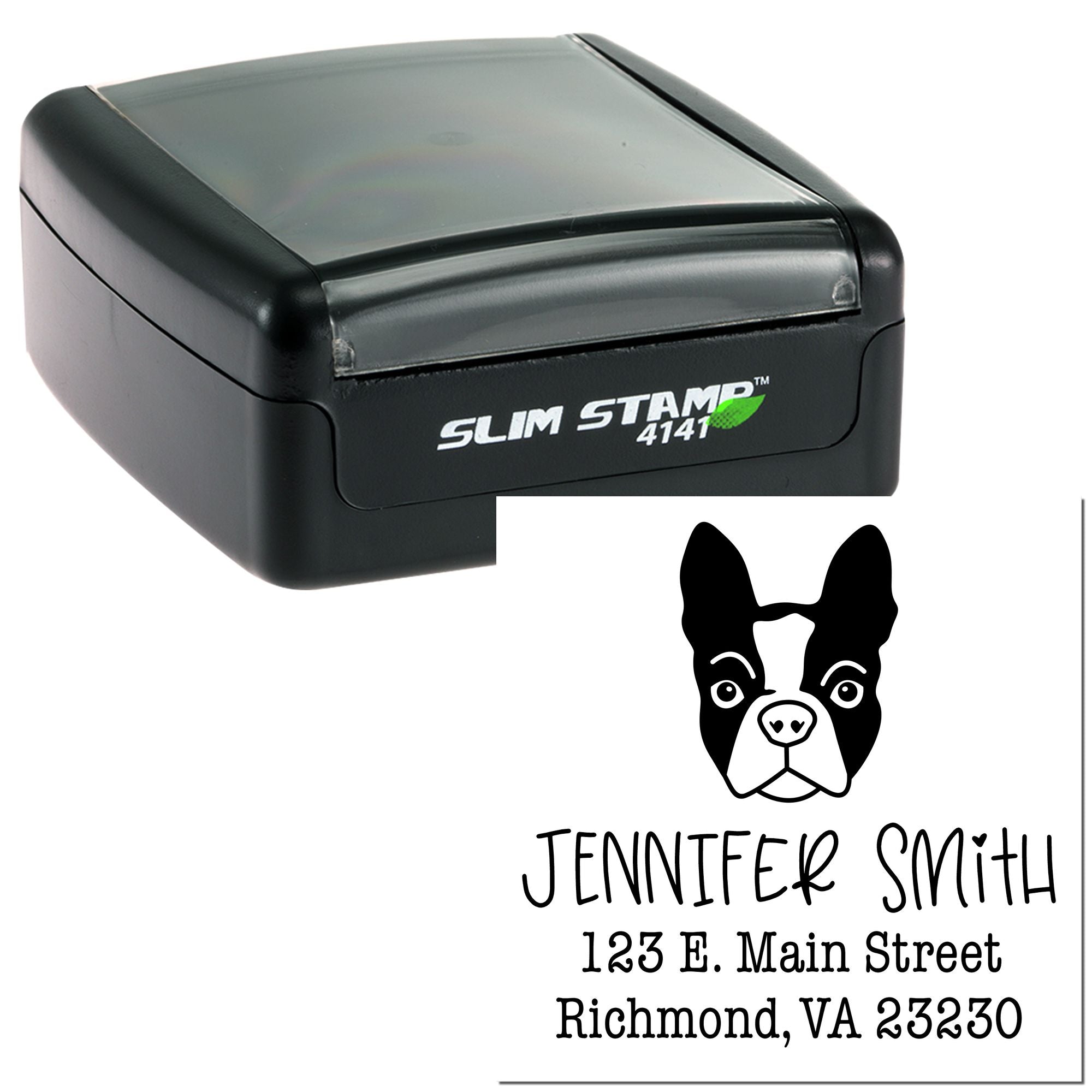 Slim Pre-Inked Boston Terrier Personalizable New Address Stamper - Engineer Seal Stamps