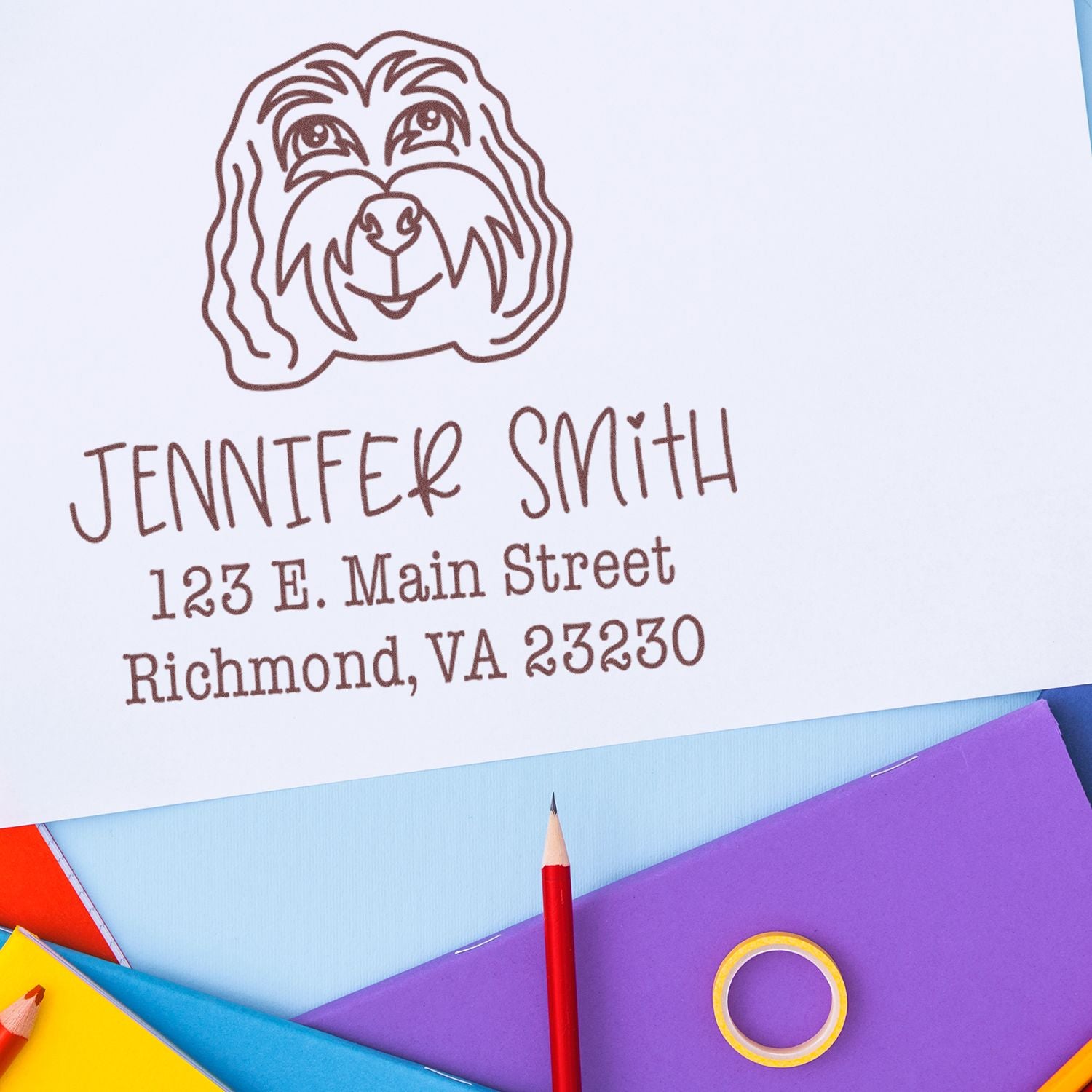 Slim Pre-Inked Cockapoo Personalizable Refillable Address Rubber Stamp - Engineer Seal Stamps