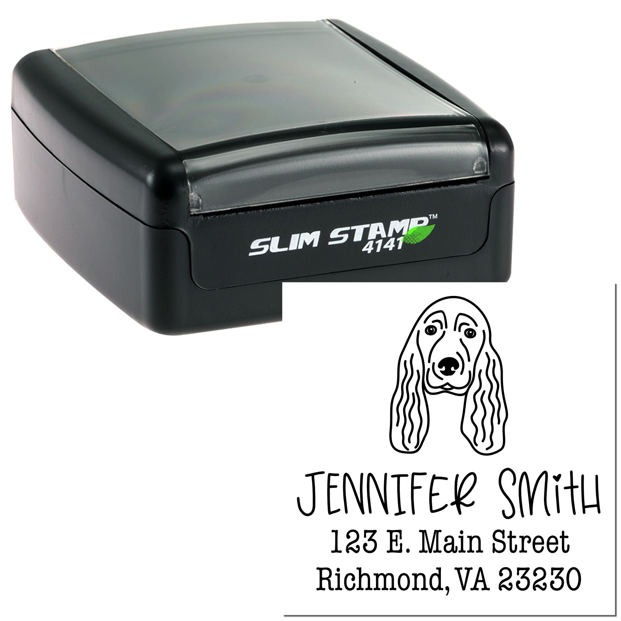 Slim Pre-Inked Cocker Spaniel Personalizable Refillable Address Stamp - Engineer Seal Stamps