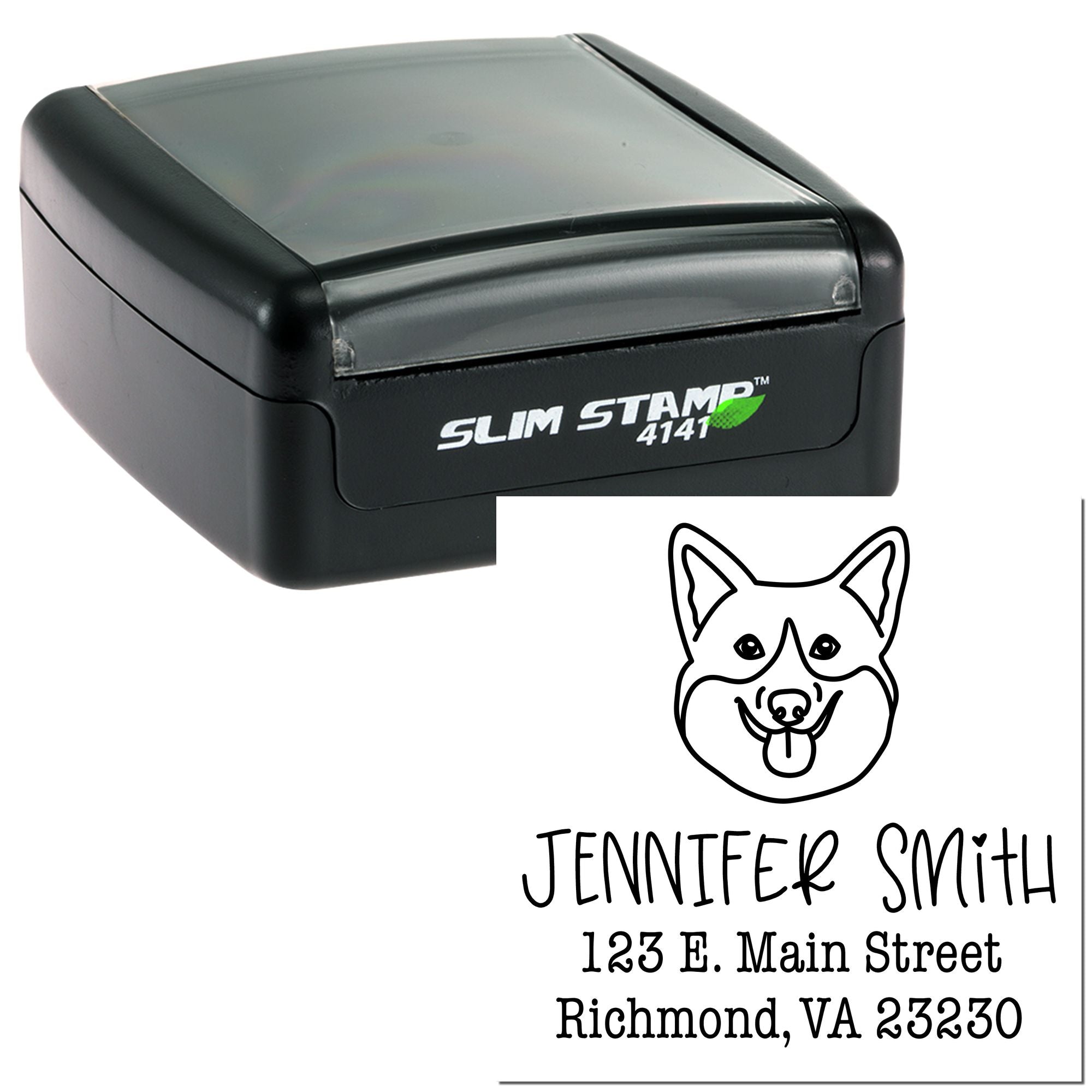 Slim Pre-Inked Corgi Personalizable Refillable Address Stamper - Engineer Seal Stamps