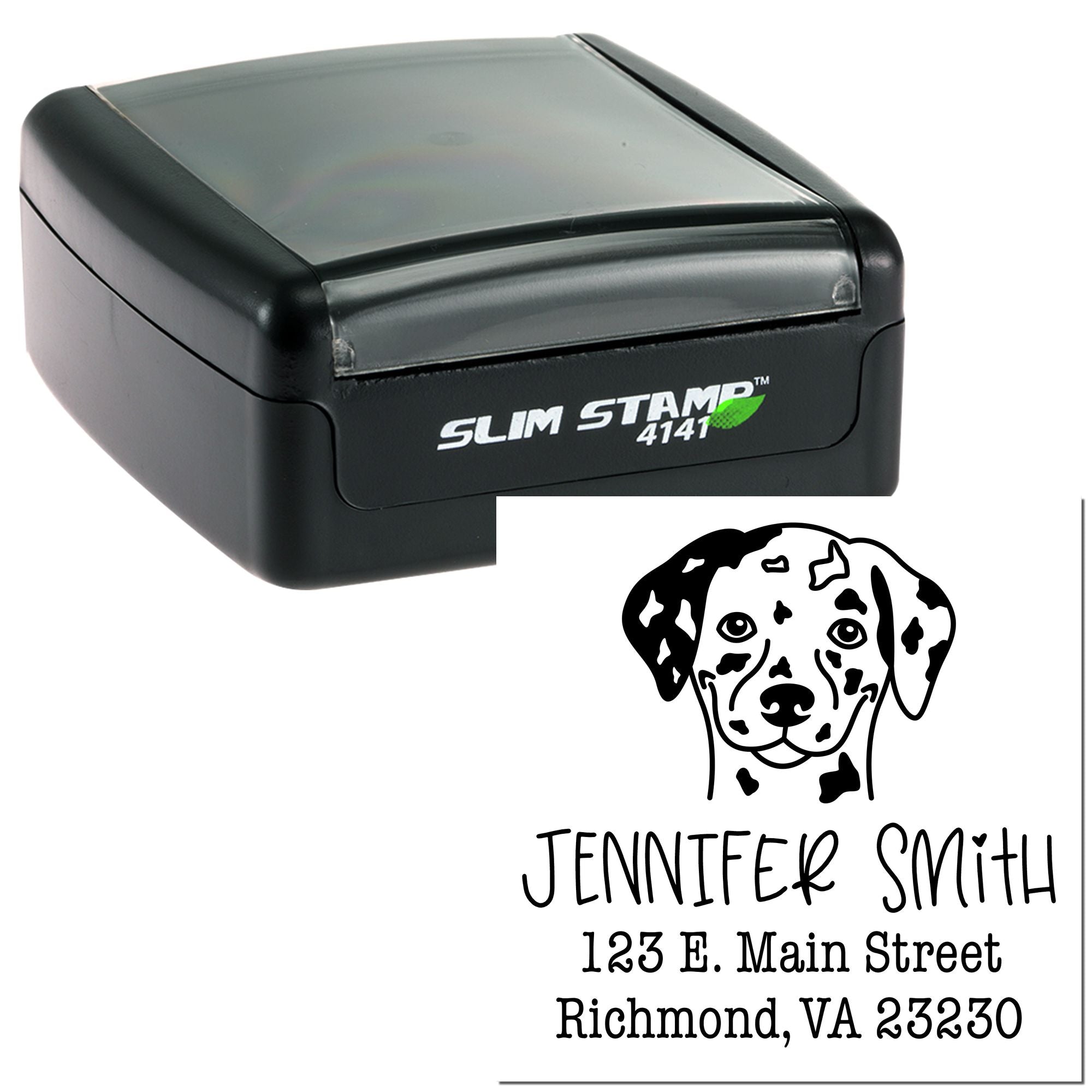 Slim Pre-Inked Dalmatian Personalizable Return Address Rubber Stamp - Engineer Seal Stamps