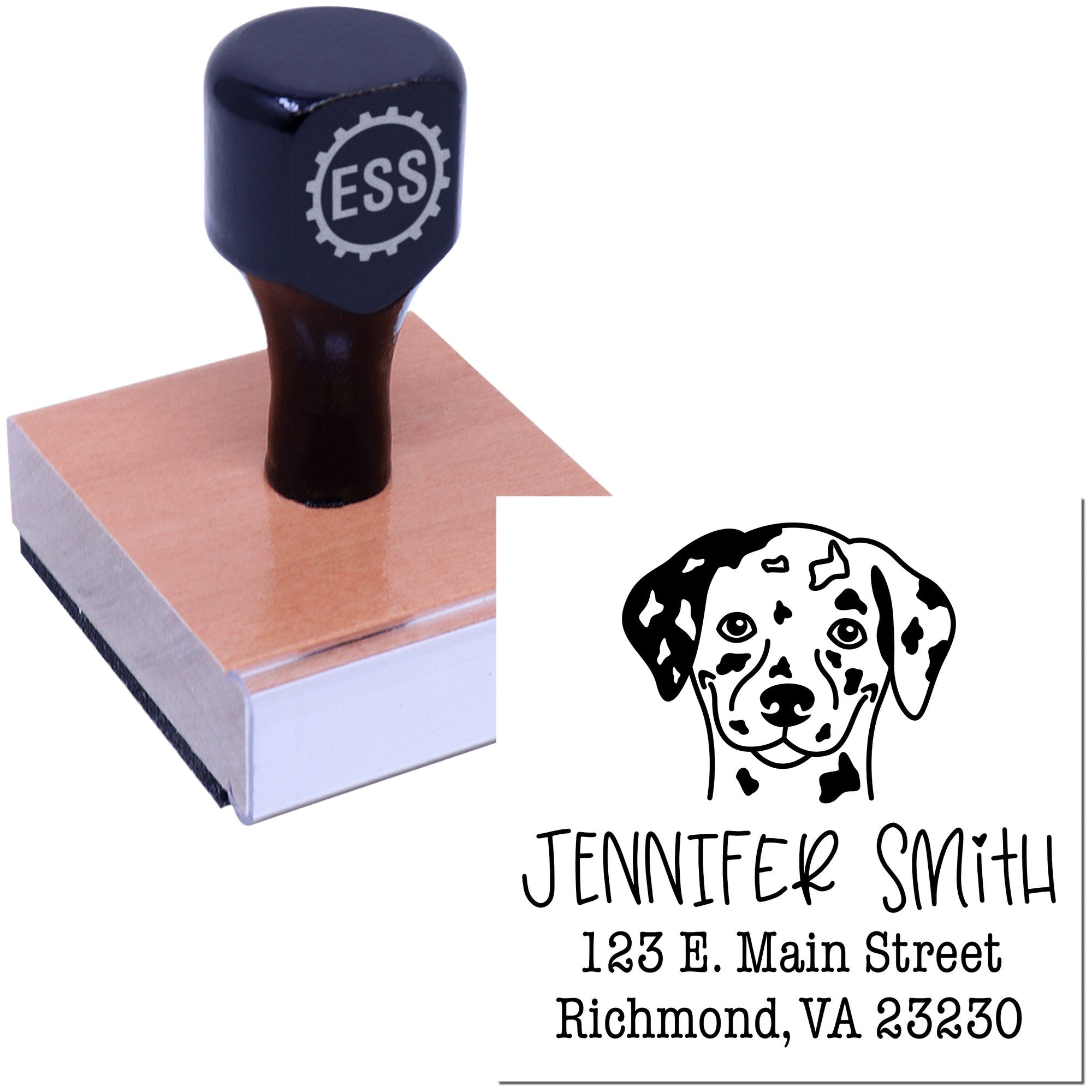 Wood Handle Dalmatian Custom Custom Address Rubber Stamp - Engineer Seal Stamps
