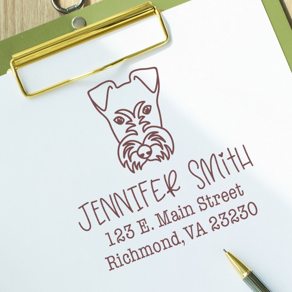 Wood Handle Fox Terrier Custom Custom Return Address Stamp - Engineer Seal Stamps