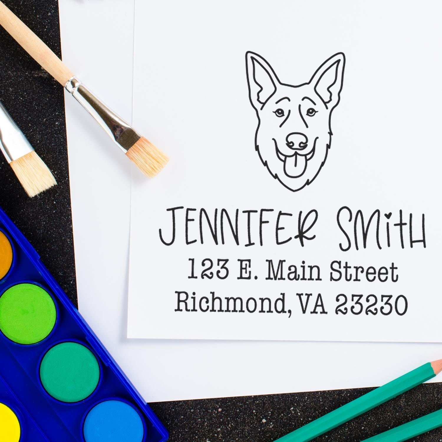 Wood Handle German Shepherd Custom Custom Return Address Stamper - Engineer Seal Stamps