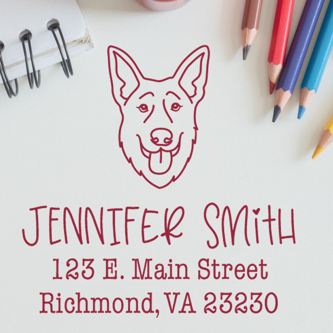 Slim Pre-Inked German Shepherd Personalizable Rubber Address Rubber Stamp - Engineer Seal Stamps