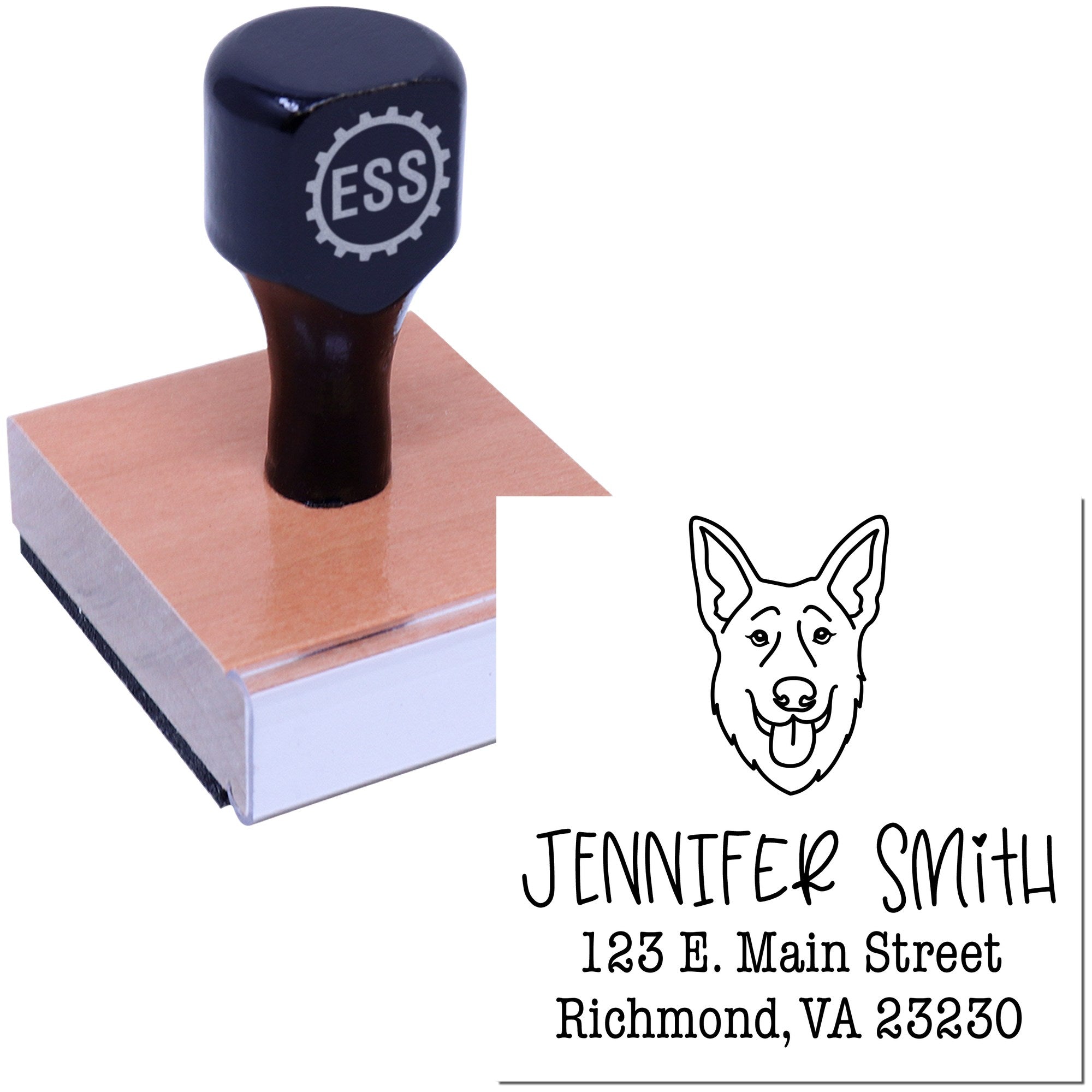Wood Handle German Shepherd Custom Custom Return Address Stamper - Engineer Seal Stamps