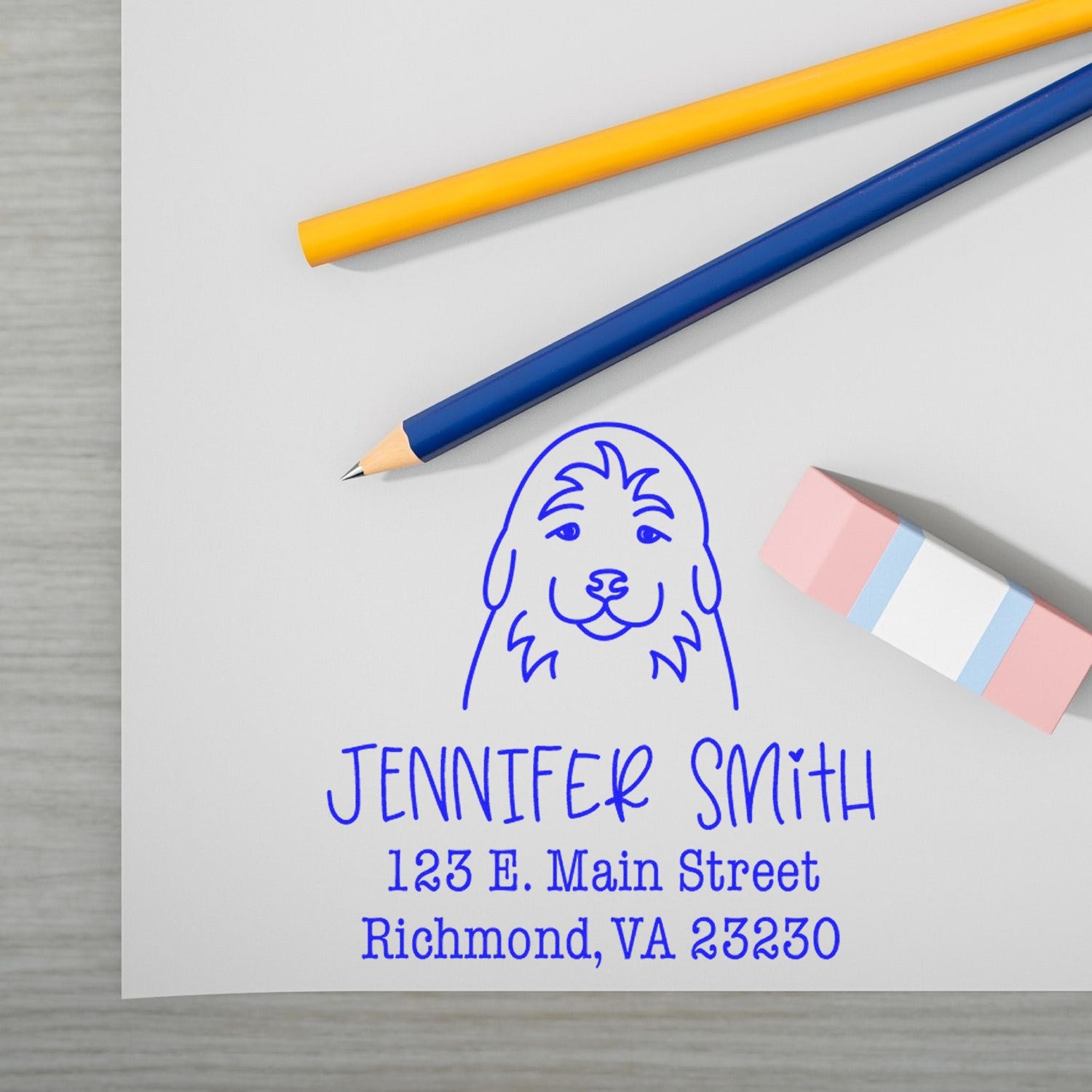 Slim Pre-Inked Golden Retriever Puppy Personalizable Rubber Address Stamper - Engineer Seal Stamps