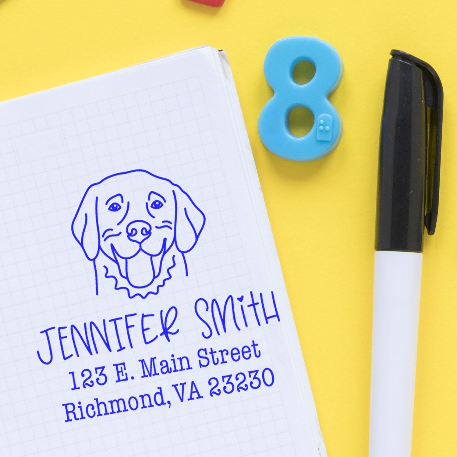 Wood Handle Golden Retriever Custom Dog Design Address Stamp - Engineer Seal Stamps