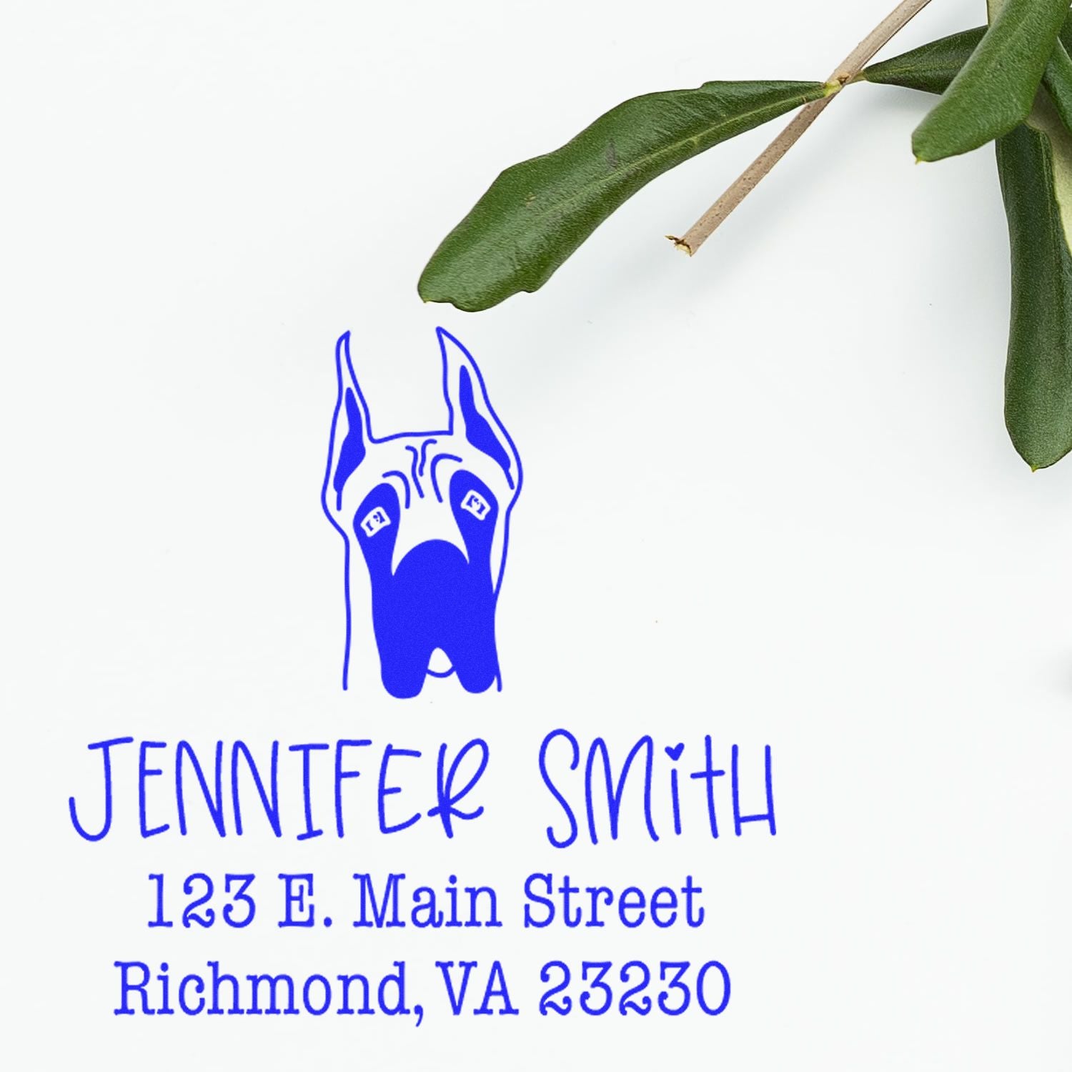 Slim Pre-Inked Great Dane Ears Up Personalized Rubber Stamp - Engineer Seal Stamps