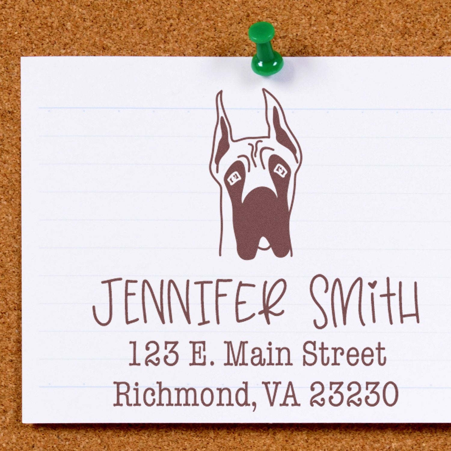 Wood Handle Great Dane Ears Up Custom Dog Lover's Address Rubber Stamp - Engineer Seal Stamps