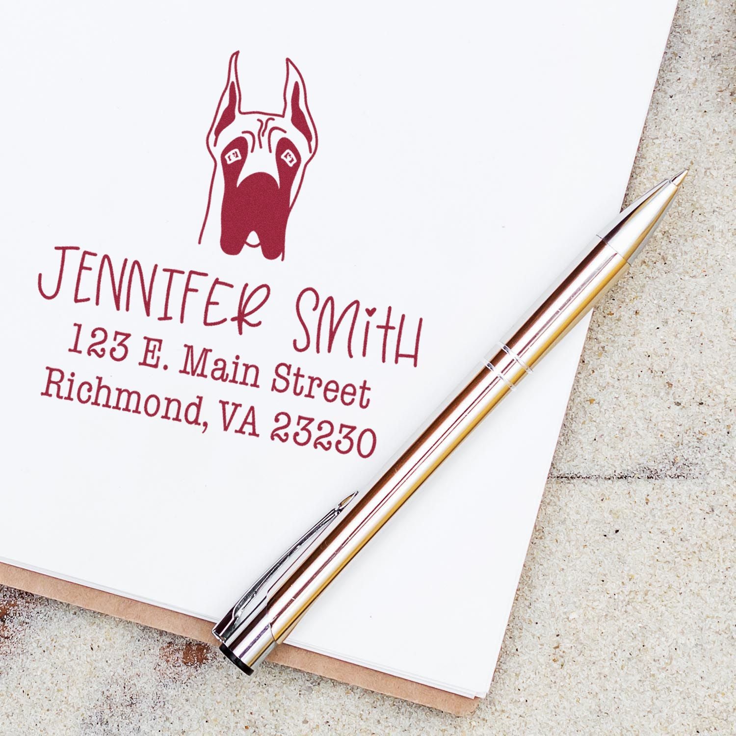 Wood Handle Great Dane Ears Up Custom Dog Lover's Address Rubber Stamp - Engineer Seal Stamps