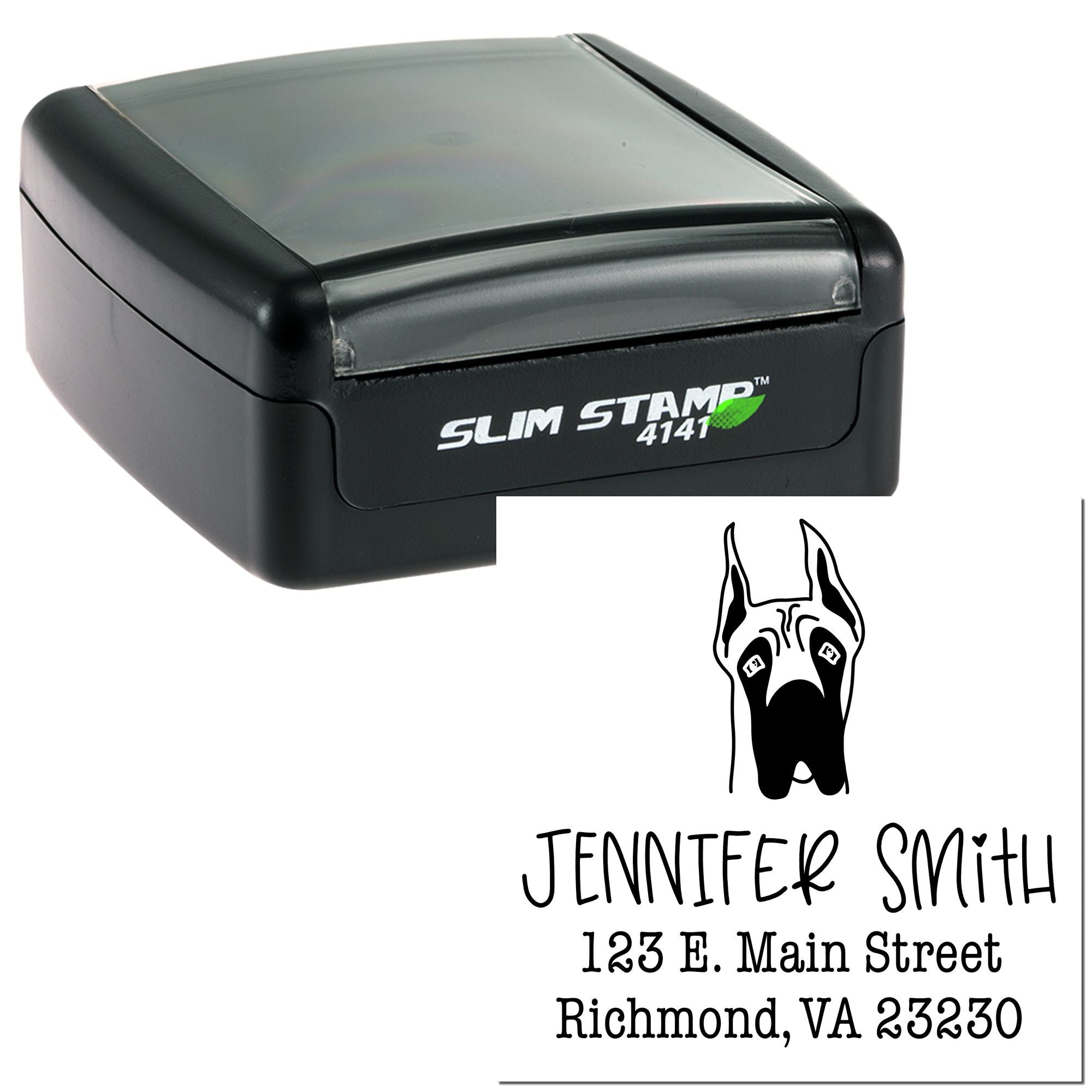 Slim Pre-Inked Great Dane Ears Up Personalized Rubber Stamp - Engineer Seal Stamps