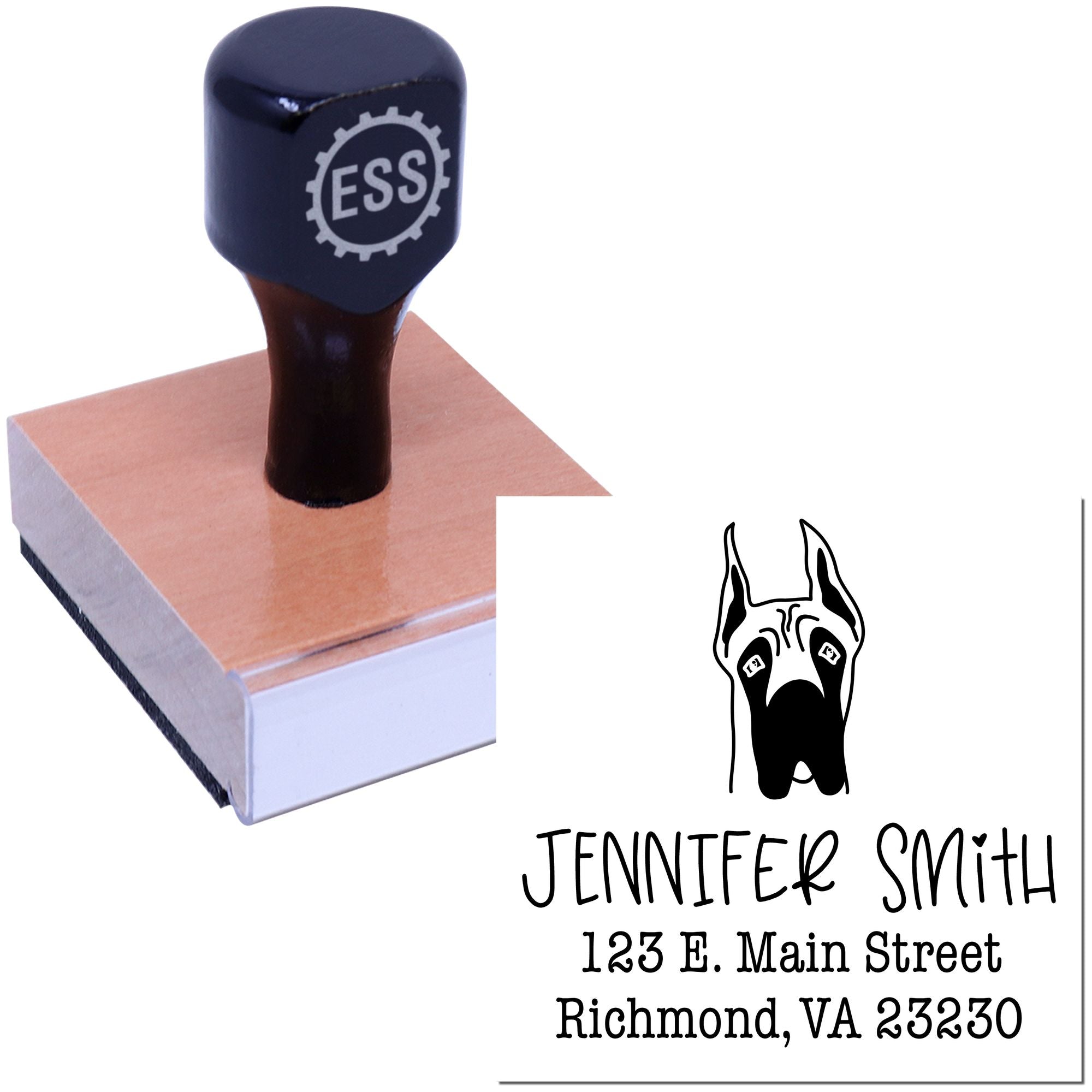 Wood Handle Great Dane Ears Up Custom Dog Lover's Address Rubber Stamp - Engineer Seal Stamps