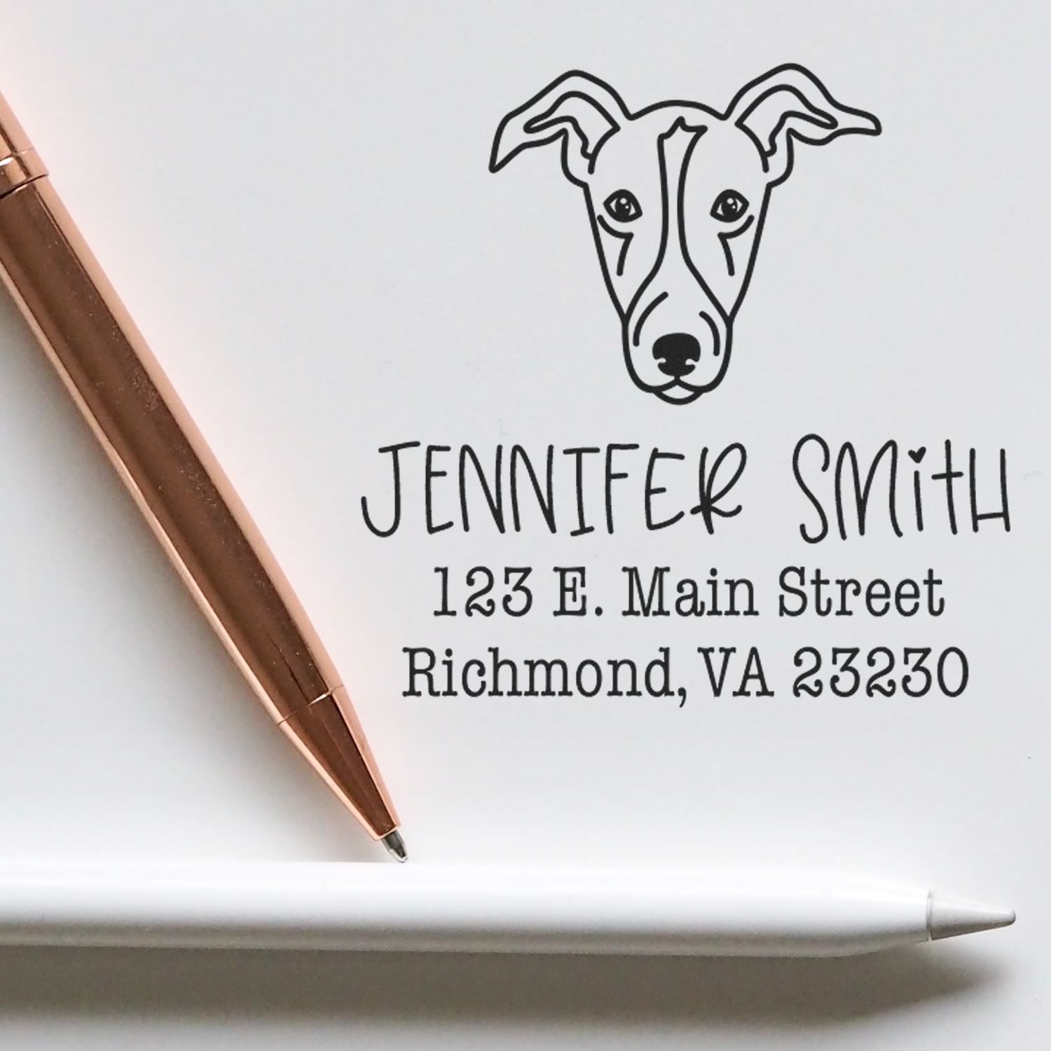 Wood Handle Greyhound Custom Dog Lover's Address Stamp - Engineer Seal Stamps