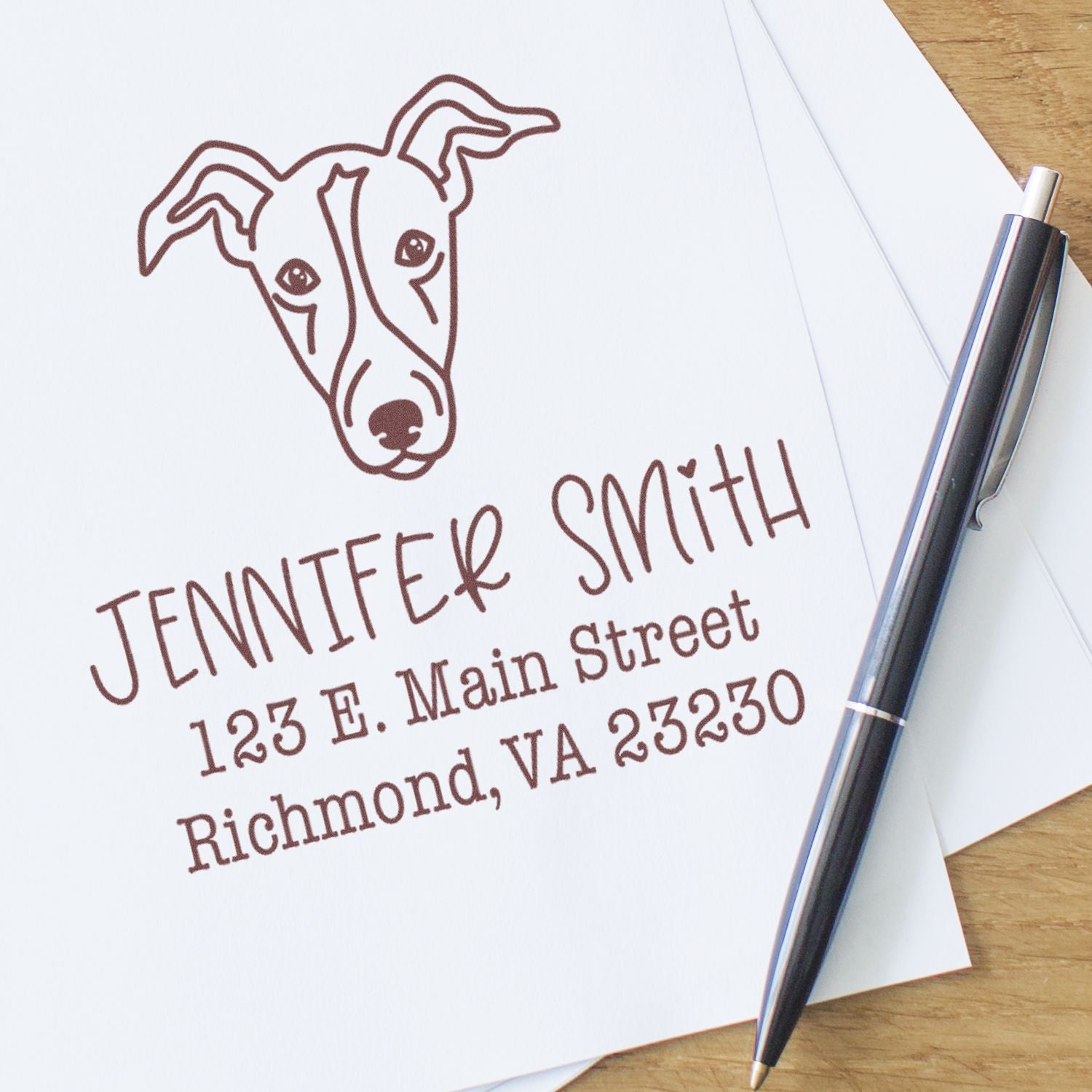 Wood Handle Greyhound Custom Dog Lover's Address Stamp - Engineer Seal Stamps