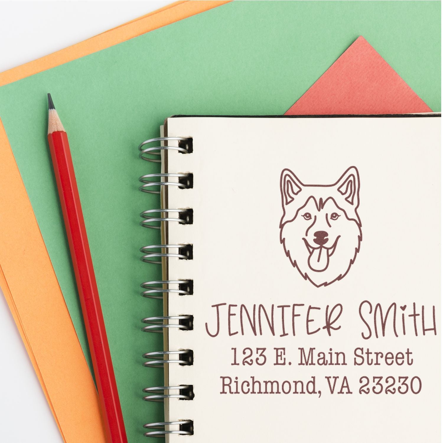 Wood Handle Husky Custom Dog Return Address Rubber Stamp - Engineer Seal Stamps