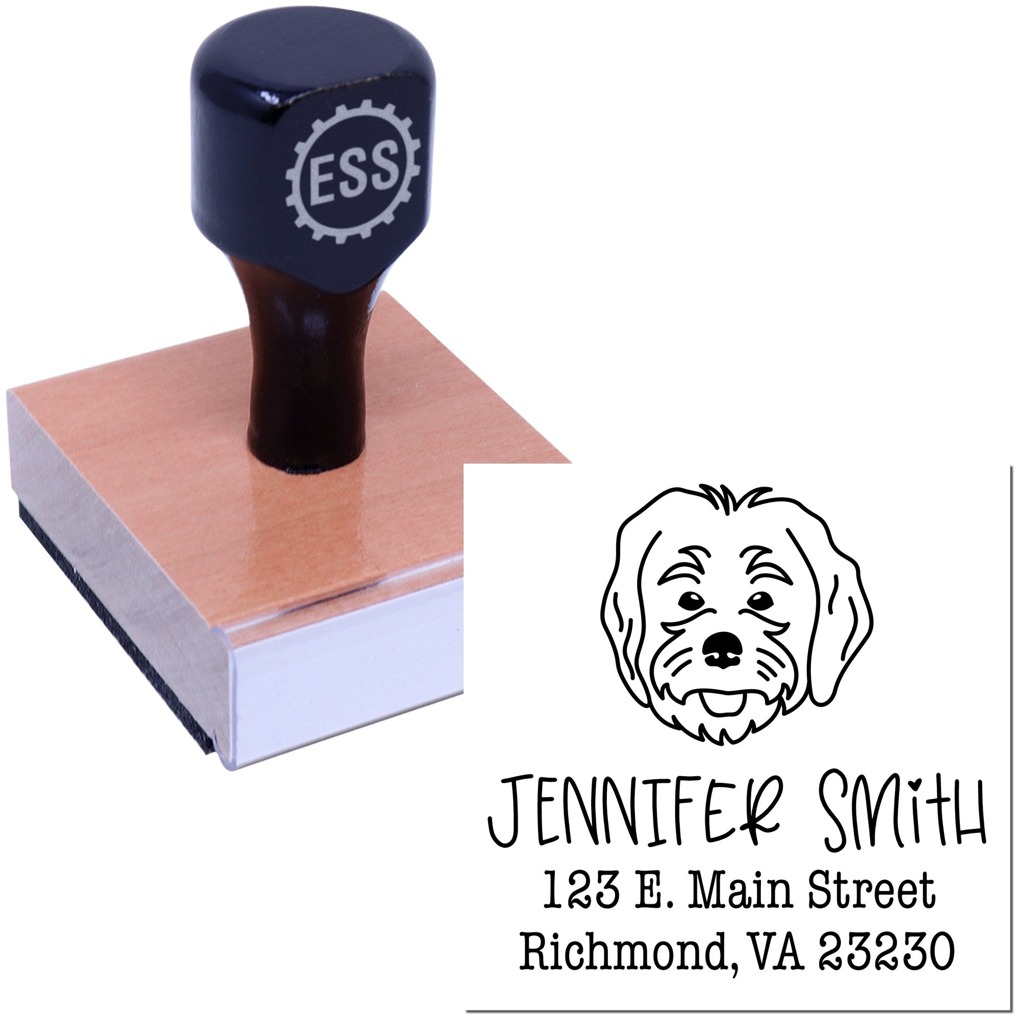 Wood Handle Labradoodle Custom Dog Return Address Stamper - Engineer Seal Stamps