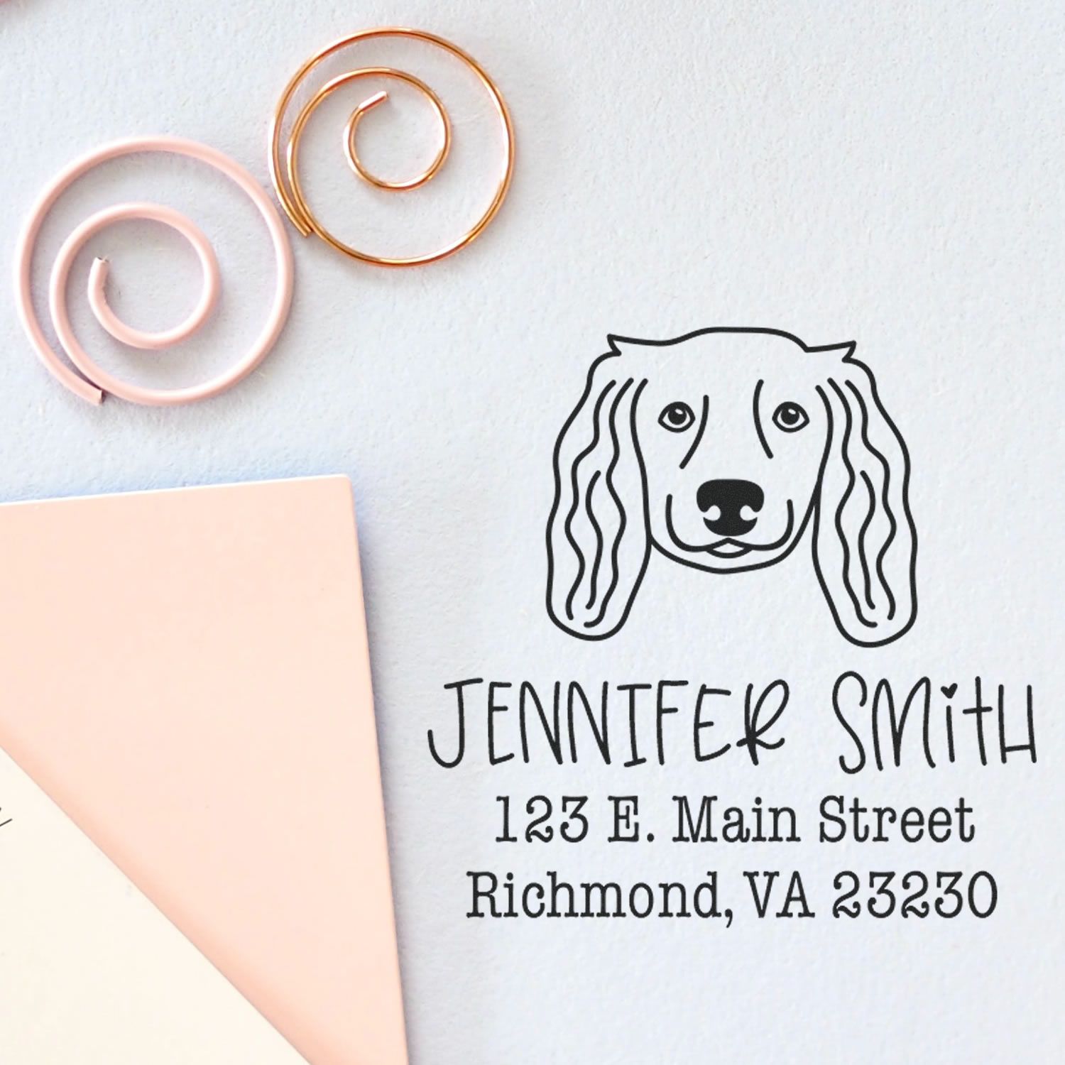PSI Pre-Inked Long Haired Dachshund Handcrafted Name and Address Stamper - Engineer Seal Stamps