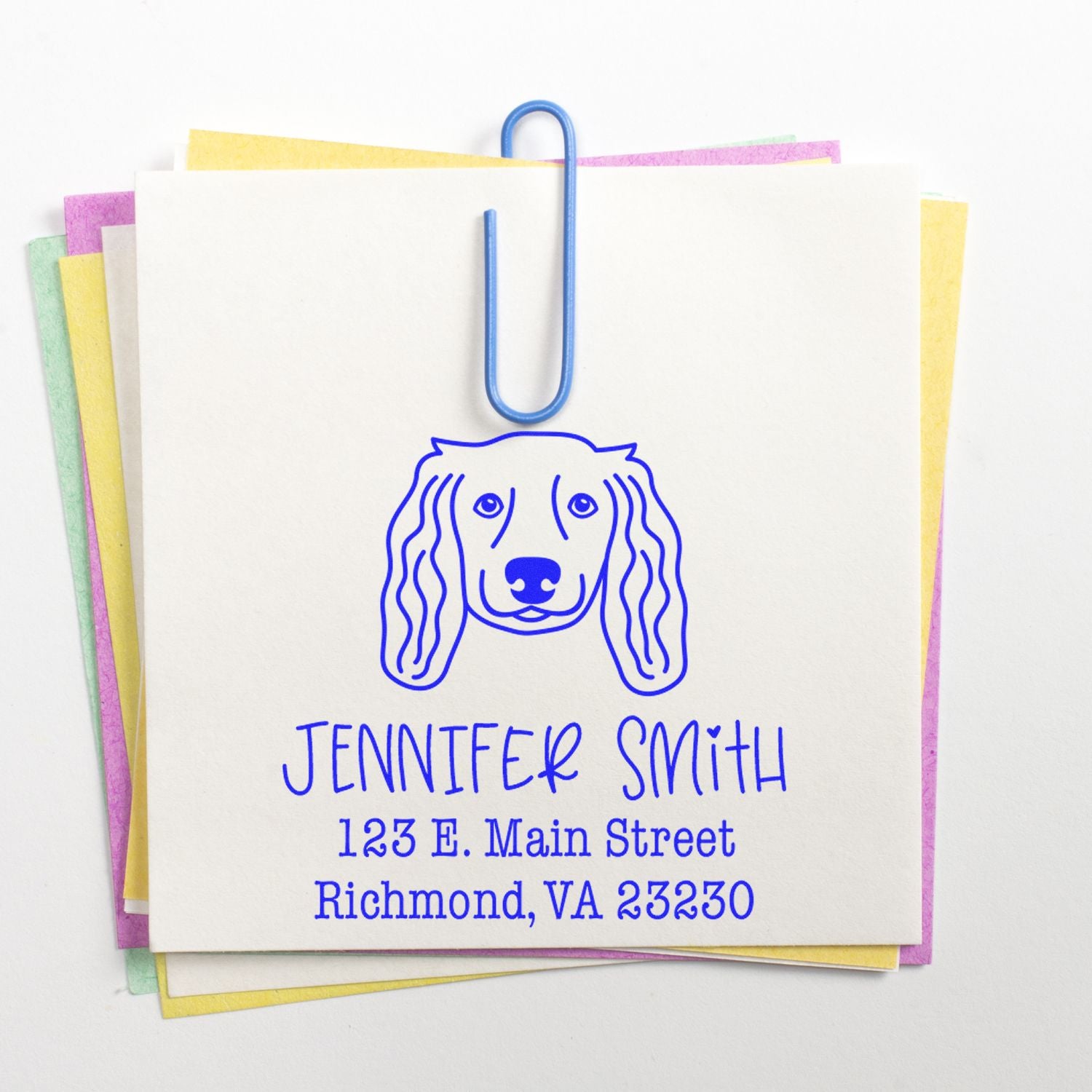 Slim Pre-Inked Long Haired Dachshund Personalized Address Label Rubber Stamp - Engineer Seal Stamps
