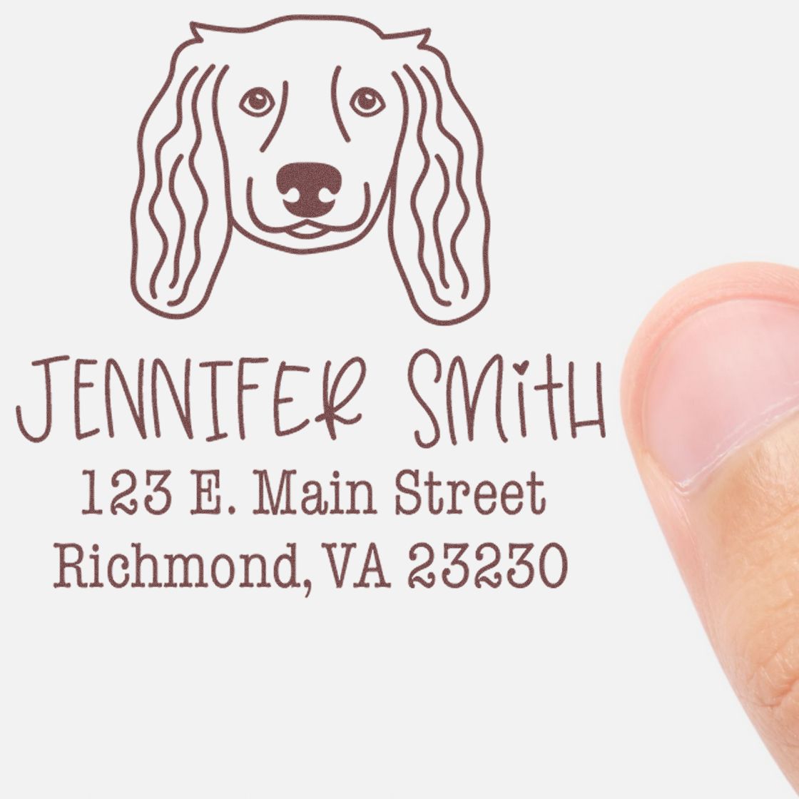 Wood Handle Long Haired Dachshund Custom Easy-To-Use Address Rubber Stamp - Engineer Seal Stamps