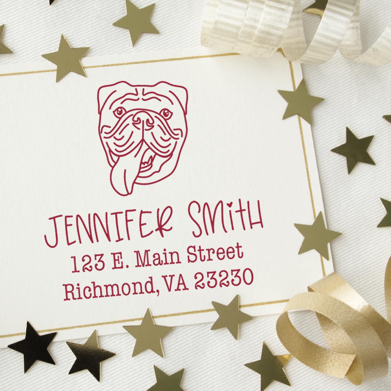 Wood Handle Old English Bulldog Custom High-Quality Address Rubber Stamp - Engineer Seal Stamps