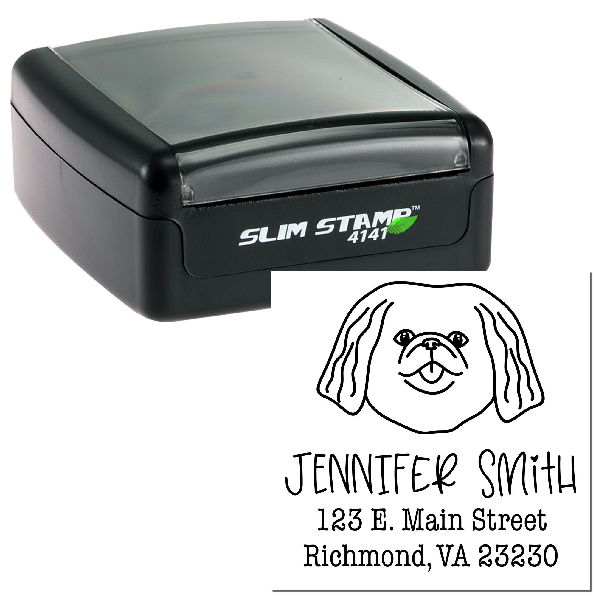 Slim Pre-Inked Pekingese Personalized Address Label Stamper - Engineer Seal Stamps