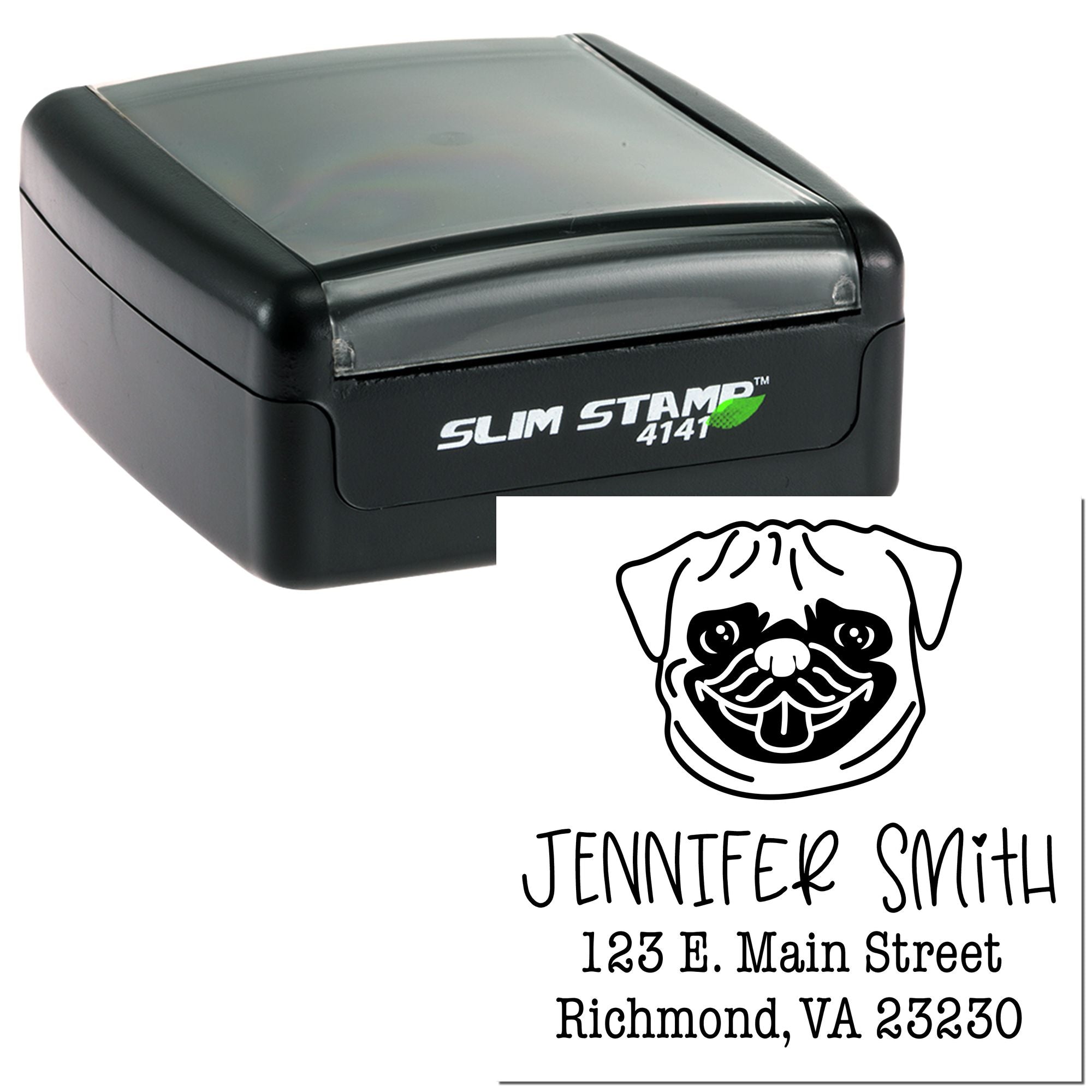 Slim Pre-Inked Pug Personalized Address Return Stamp for Envelopes - Engineer Seal Stamps