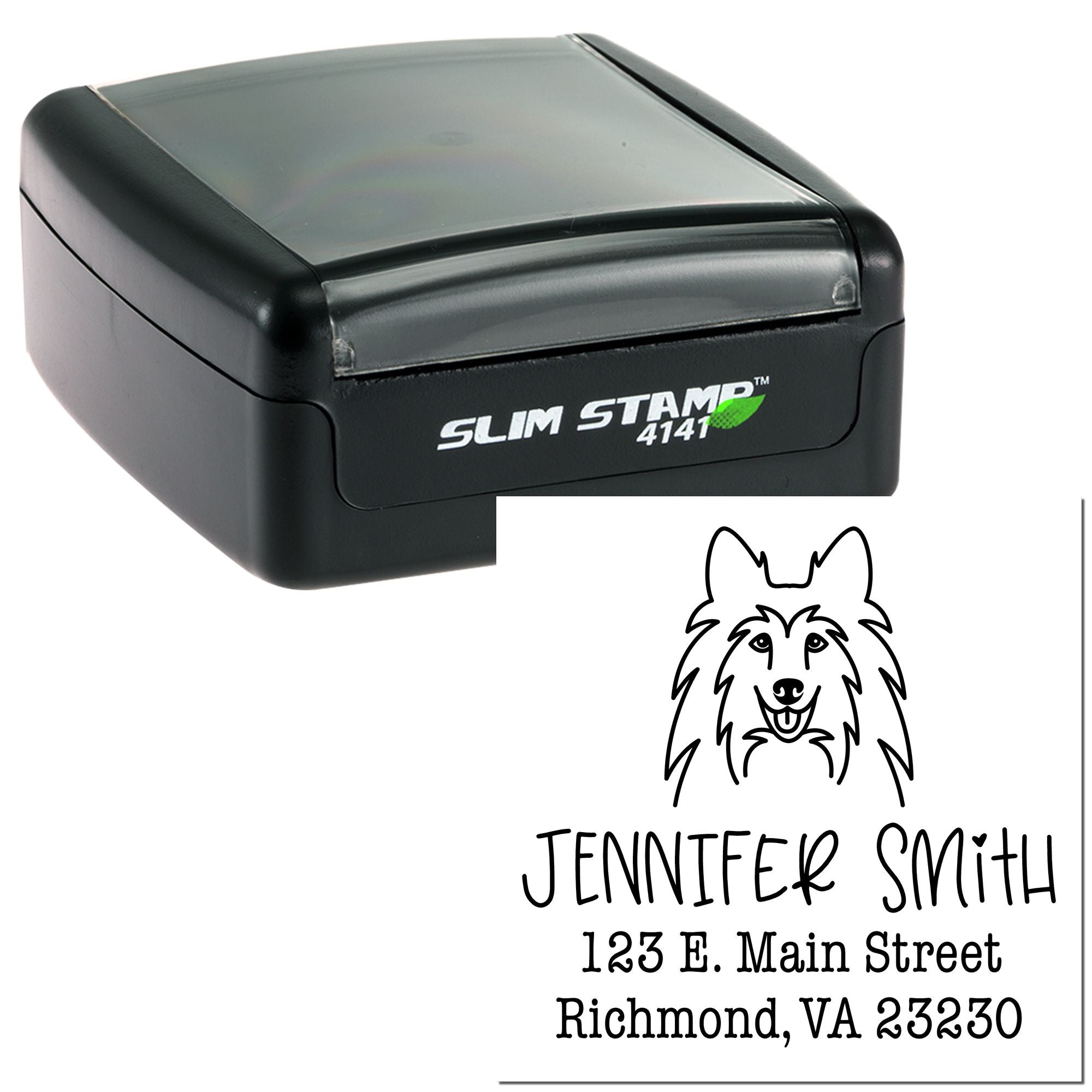 Slim Pre-Inked Shetland Sheepdog Personalized Address Stamper - Engineer Seal Stamps