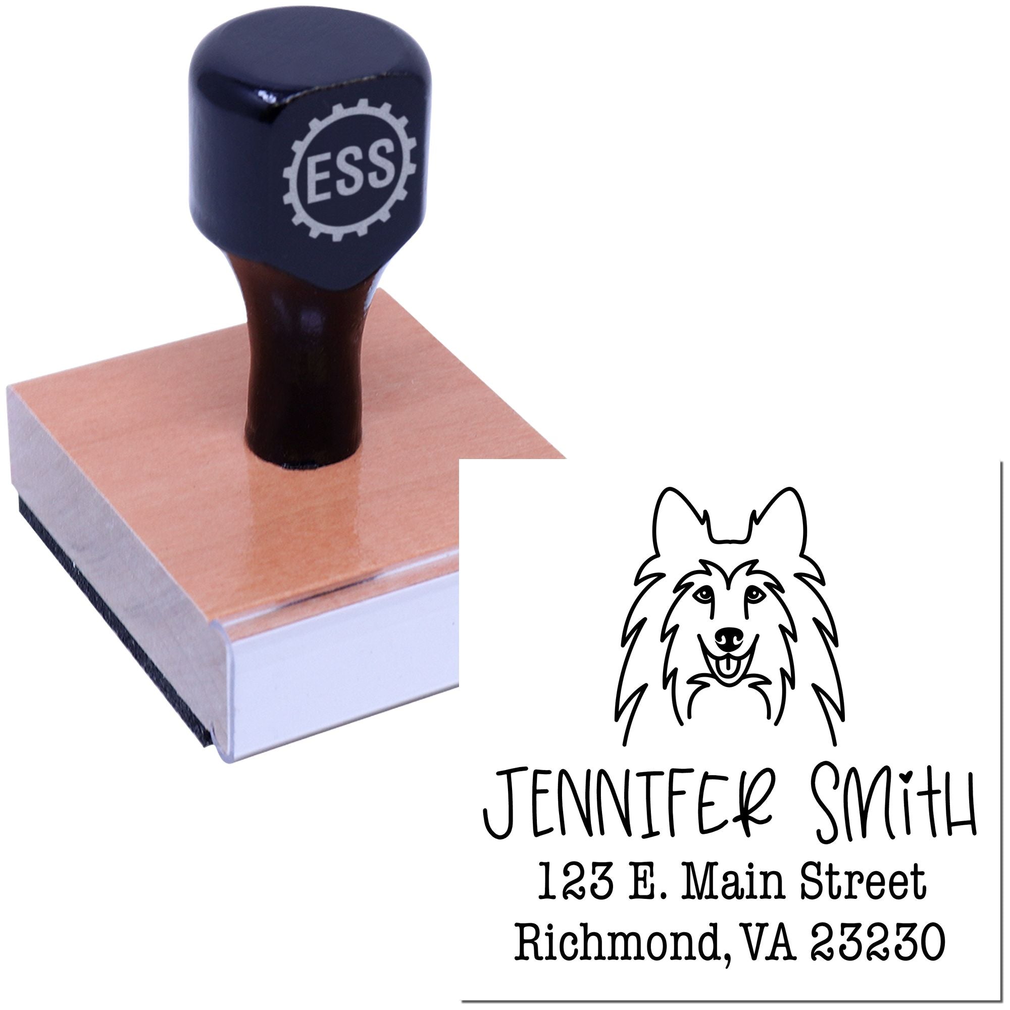 Wood Handle Shetland Sheepdog Custom House Address Stamp for Envelopes - Engineer Seal Stamps