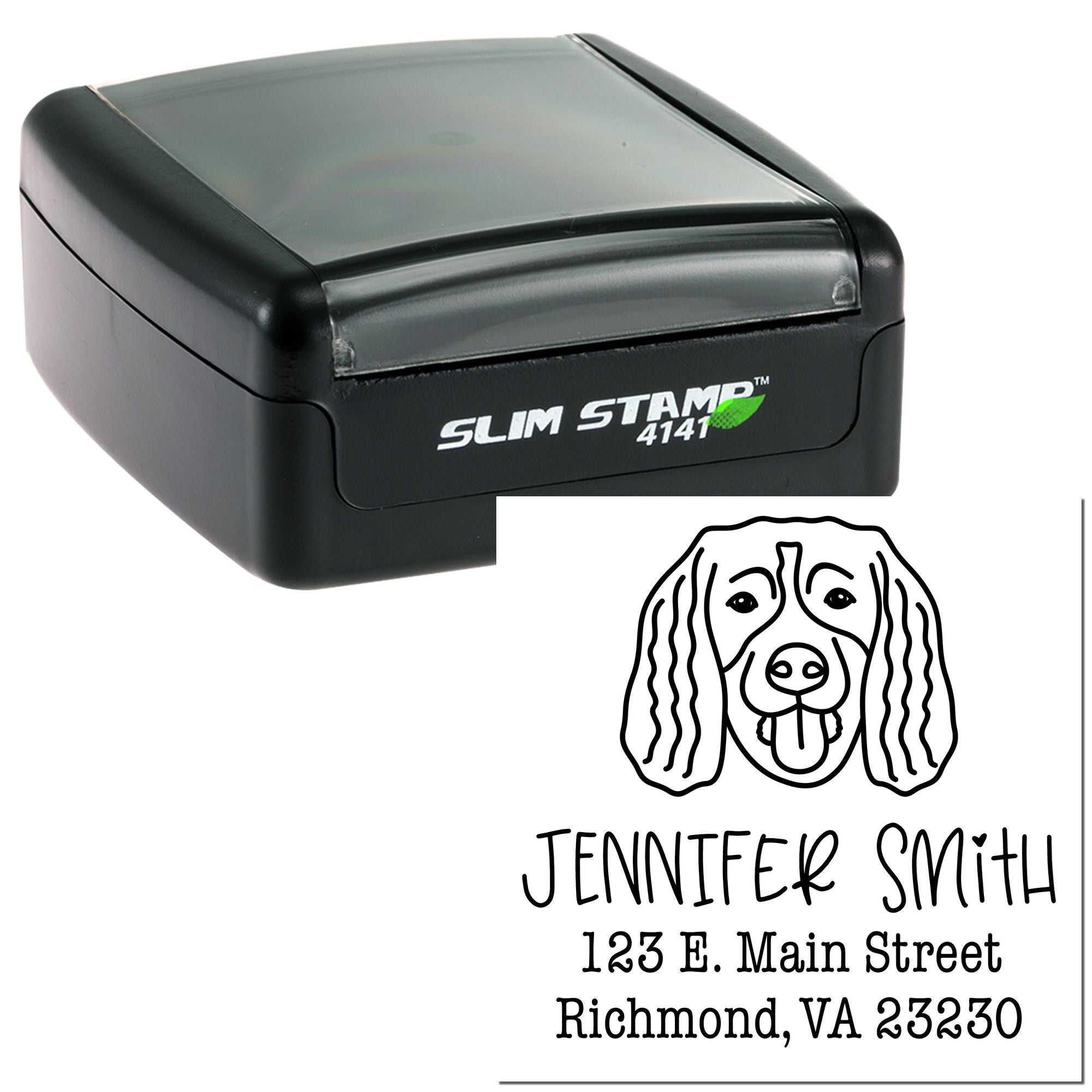 Slim Pre-Inked Springer Spaniel Personalized Custom Address Stamper - Engineer Seal Stamps