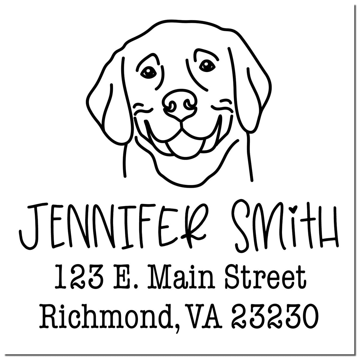 Custom wood handle rubber stamp featuring a Weimaraner dog design, with a black ink imprint, by ESS for dog stamping needs.