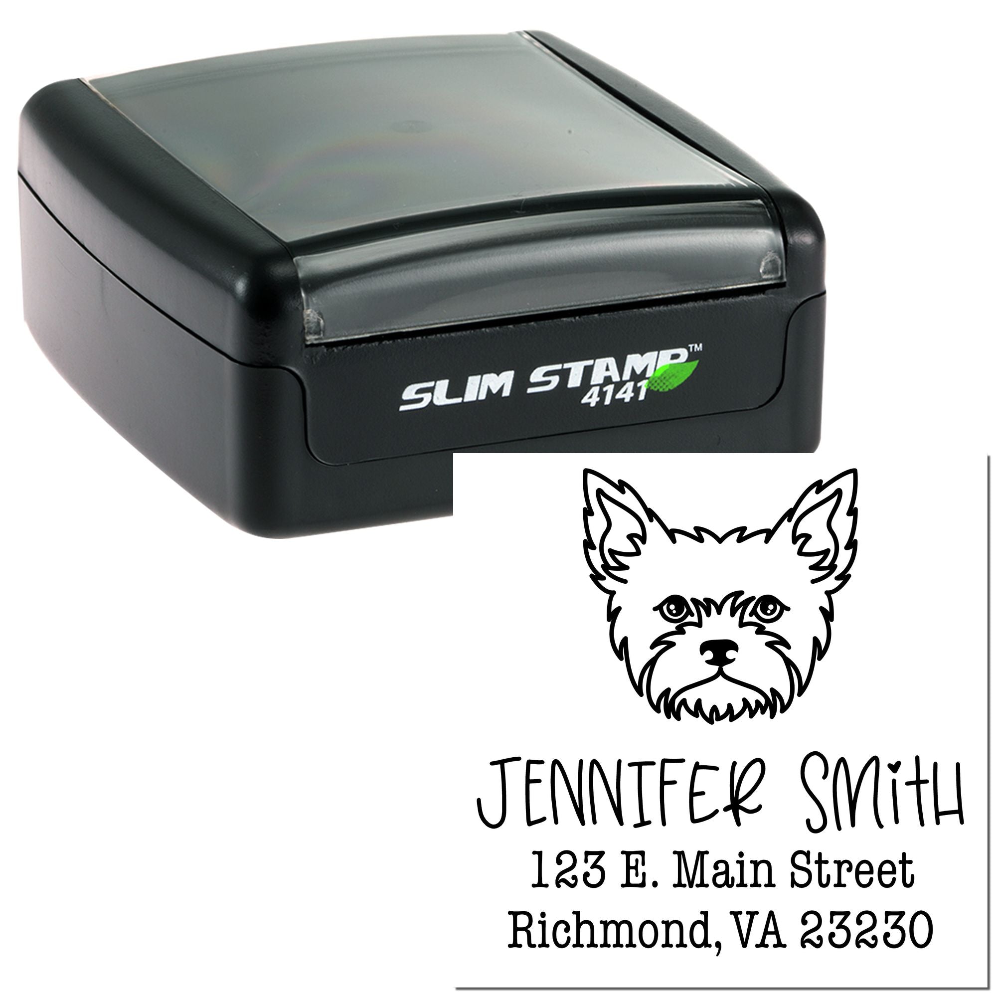 Slim Pre-Inked Yorkie Personalizable New Address Stamp - Engineer Seal Stamps