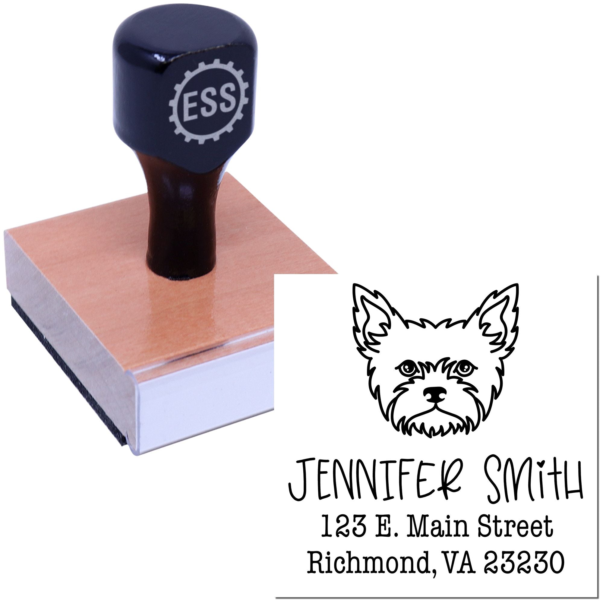 Wood Handle Yorkie Custom Address Return Stamp - Engineer Seal Stamps