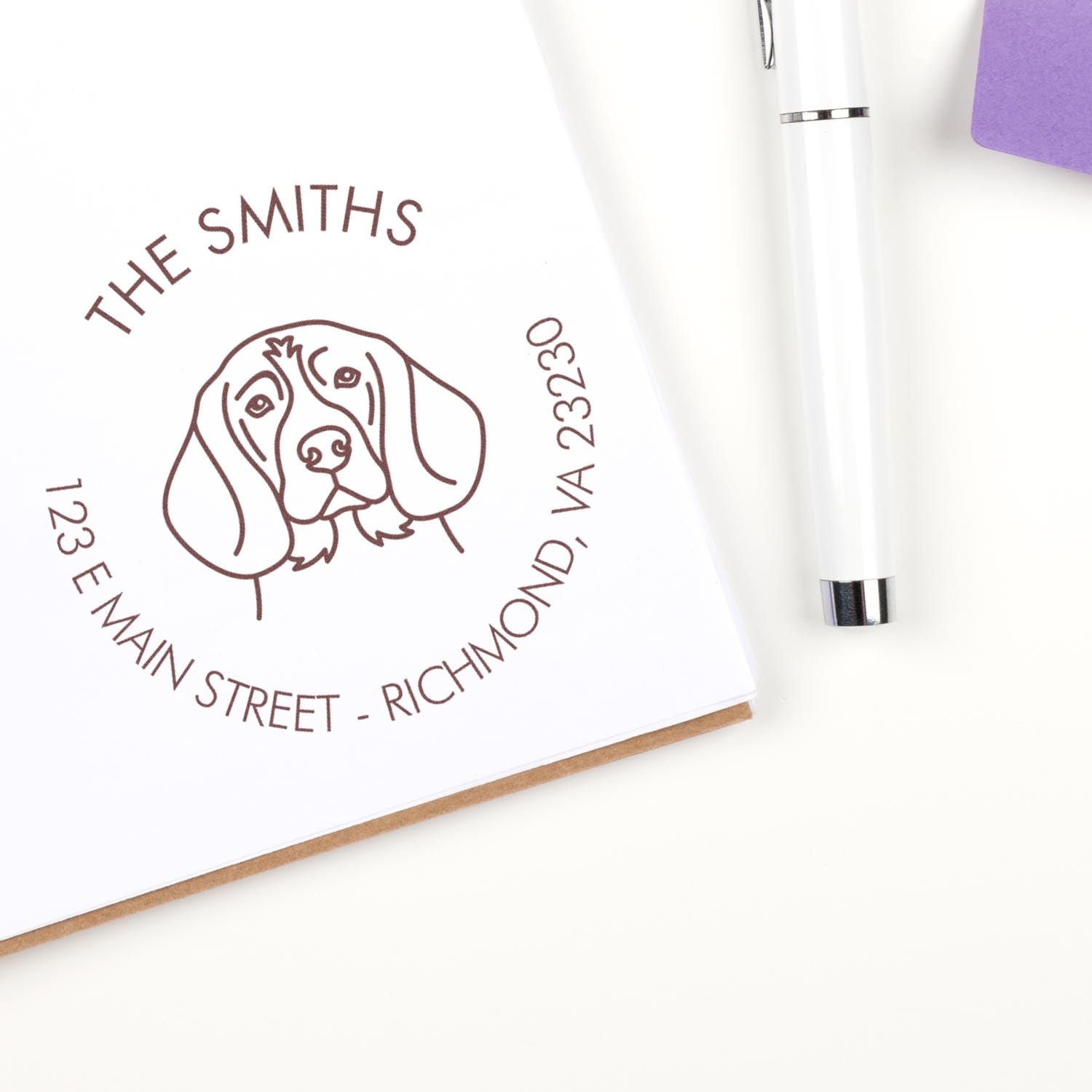 Slim Pre-Inked Beagle Personalized House Address Stamper - Engineer Seal Stamps