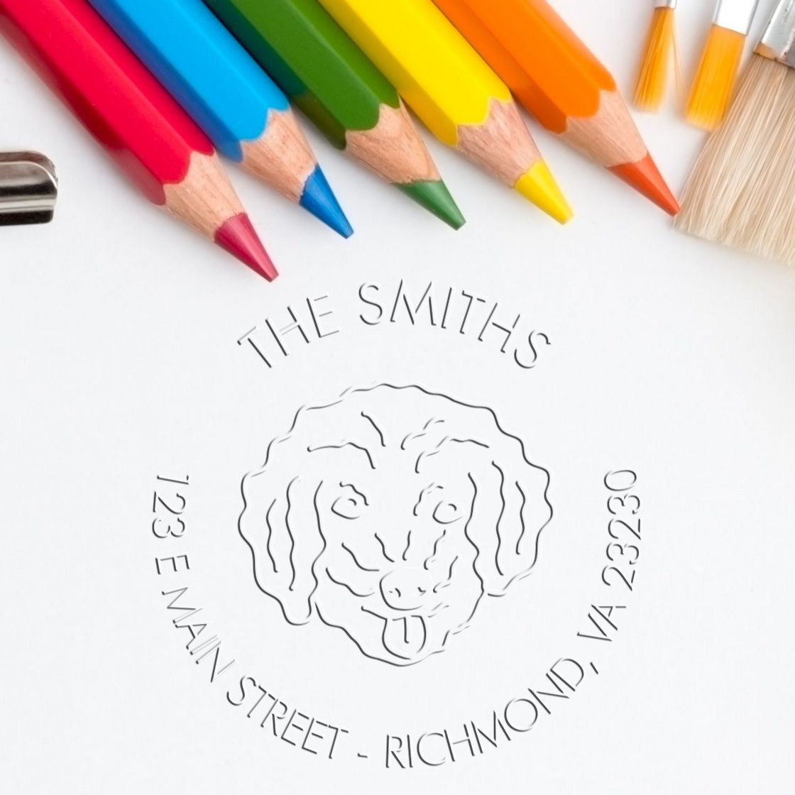 Personalized Mailing Address Embossing Stamp with Bichon Poo Dog