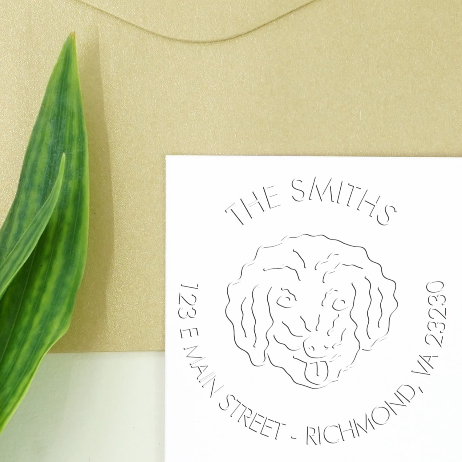 Personalized Mailing Address Embossing Stamp with Bichon Poo Dog