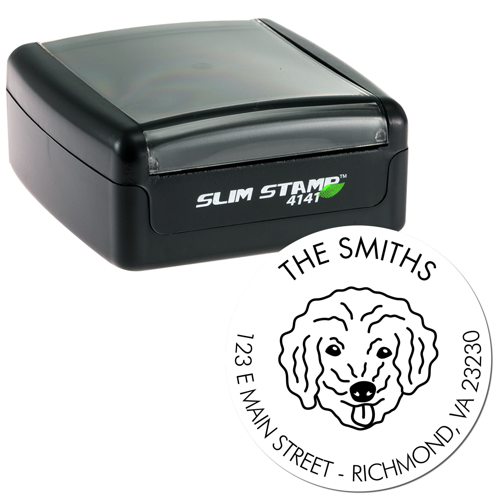 Slim Pre-Inked Bichon Poo Personalized Dog Design Address Stamper - Engineer Seal Stamps
