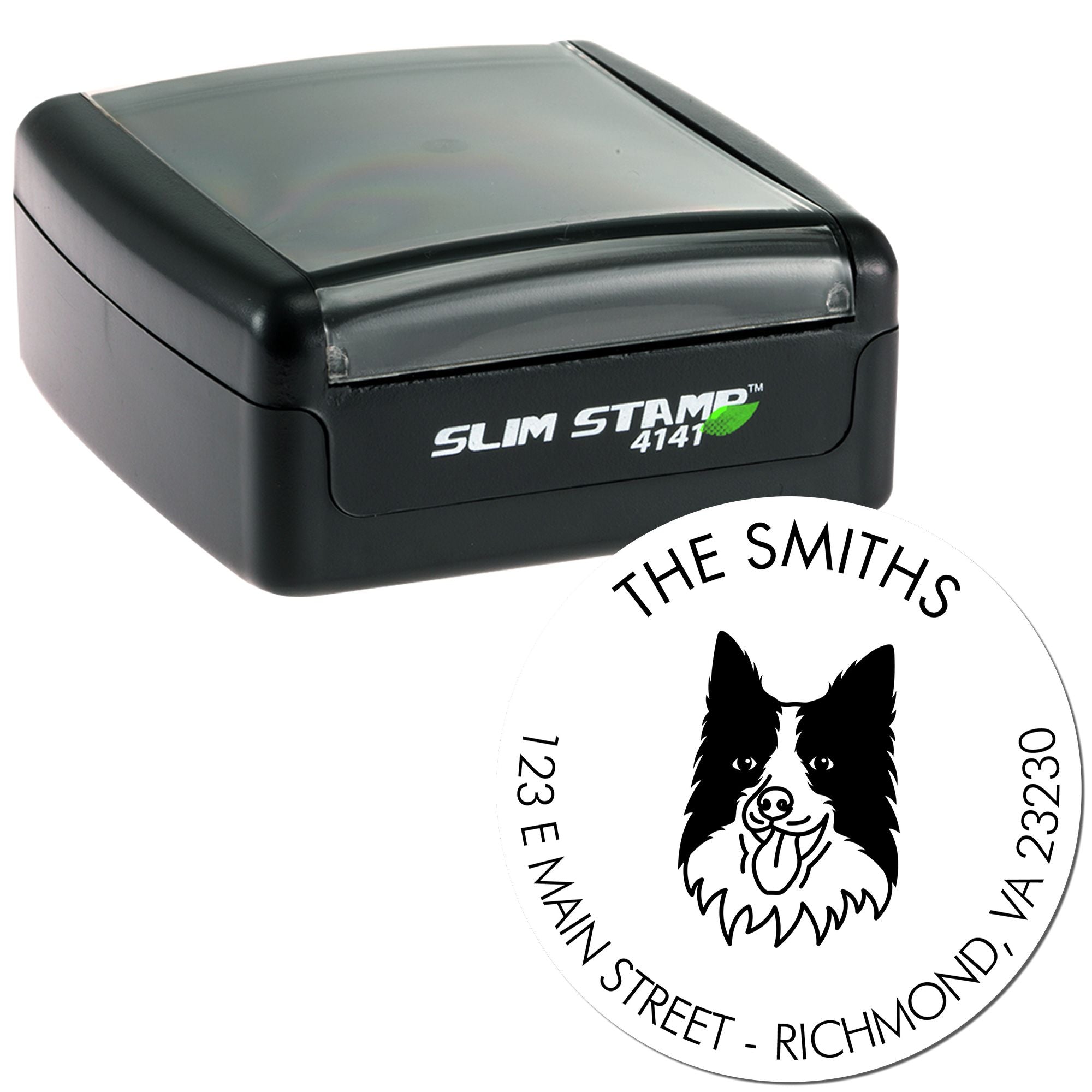 Slim Pre-Inked Border Collie Personalized Dog Lover's Address Stamp - Engineer Seal Stamps