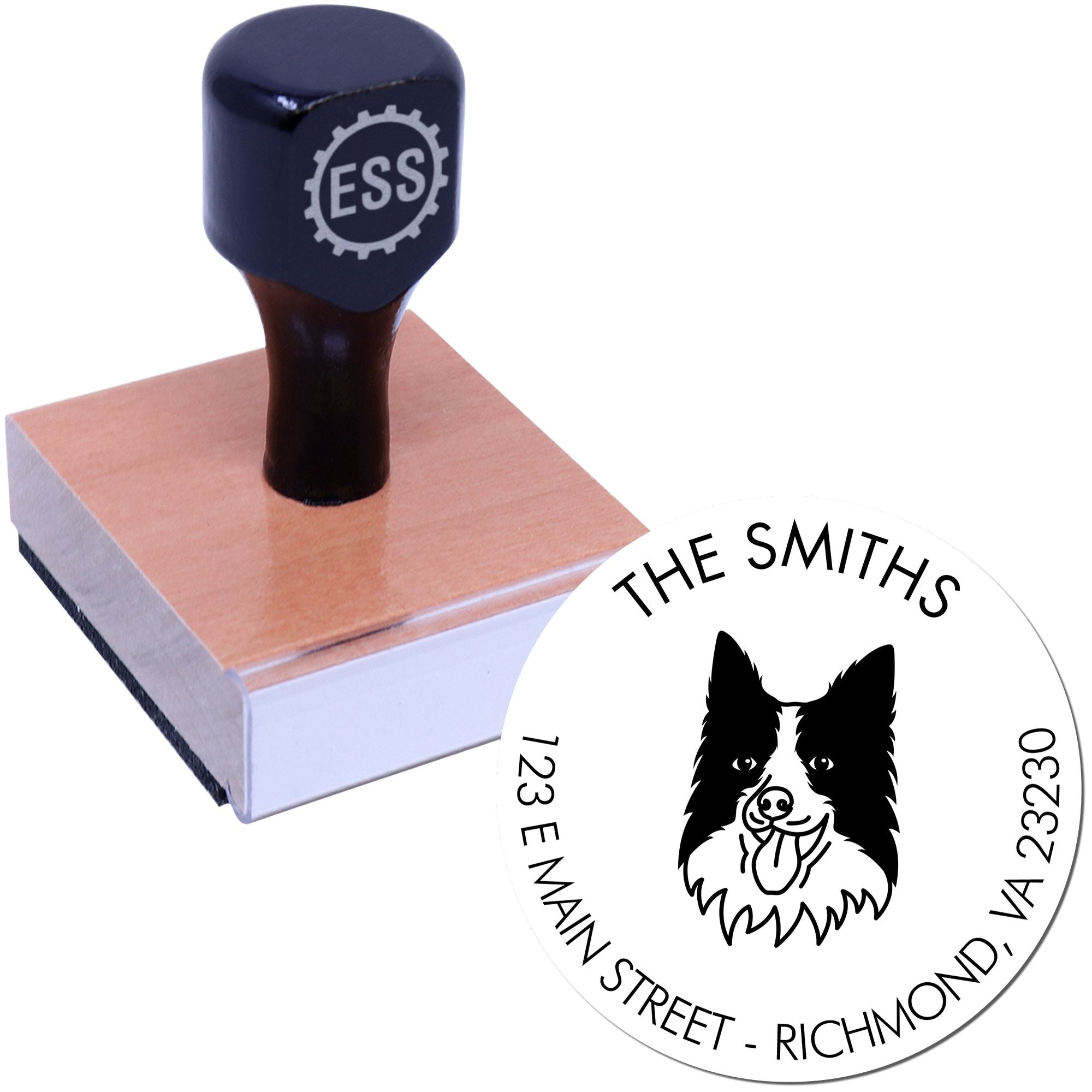 Wood Handle Border Collie Custom Made Address Label Rubber Stamp - Engineer Seal Stamps