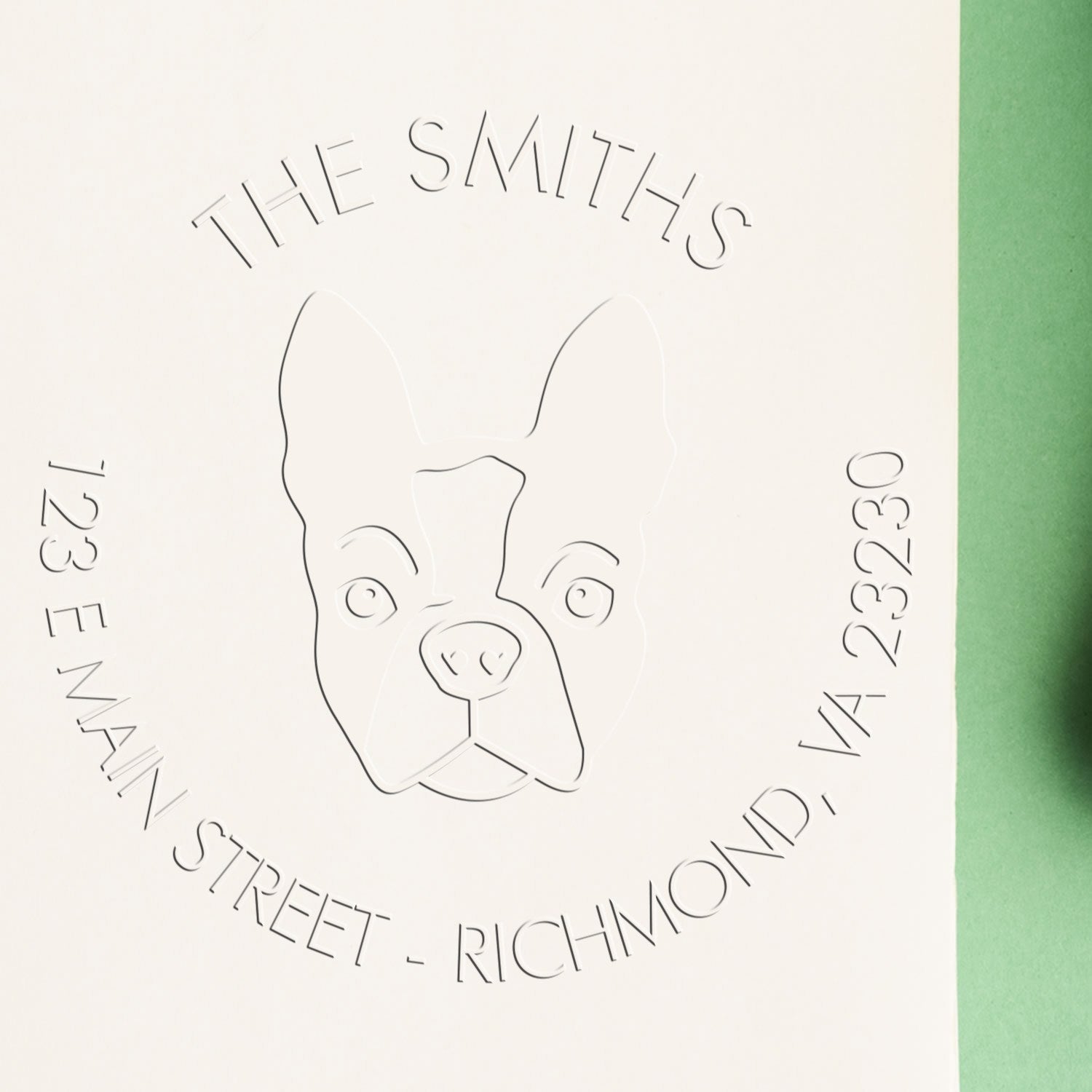 Personalized Mailing Address Embossed Seal with Boston Terrier Dog