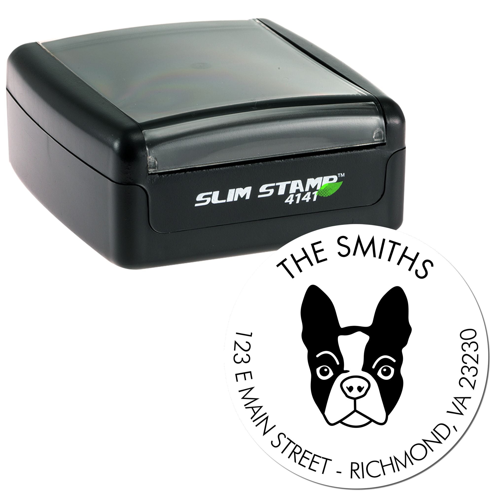 Slim Pre-Inked Boston Terrier Personalized Dog Lover's Address Stamp for Envelopes - Engineer Seal Stamps