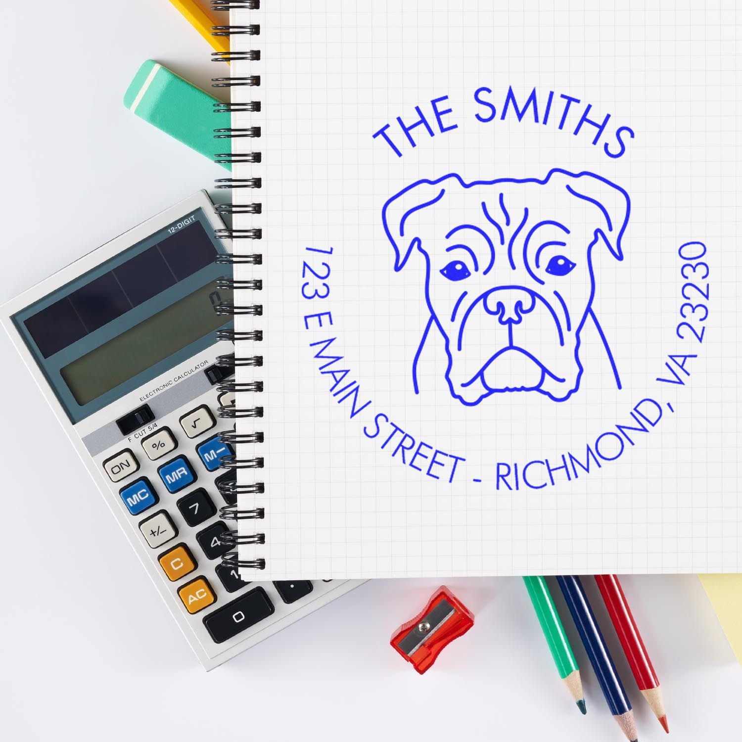 Slim Pre-Inked Boxer Personalized Dog Lover's Address Stamper - Engineer Seal Stamps