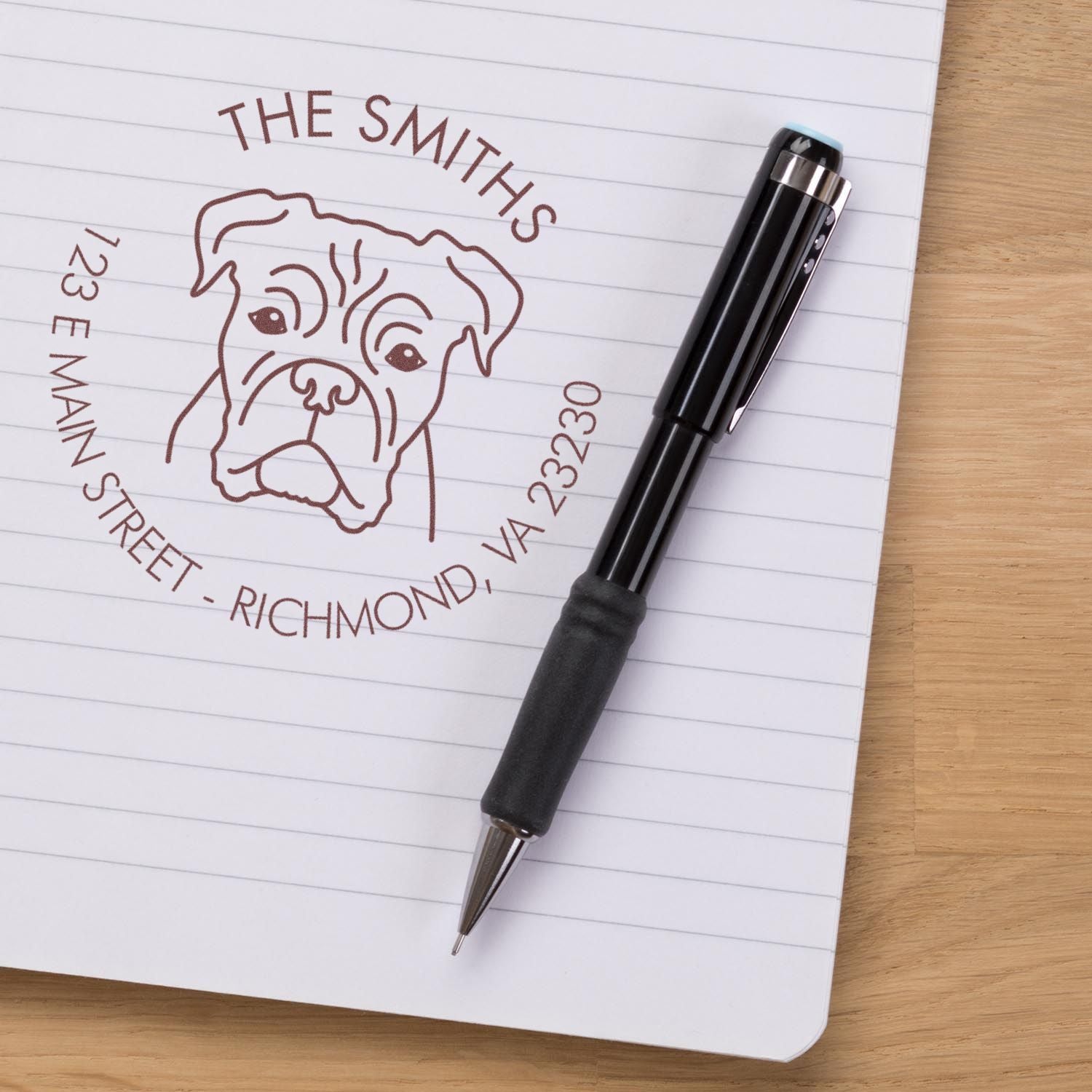 Slim Pre-Inked Boxer Personalized Dog Lover's Address Stamper - Engineer Seal Stamps